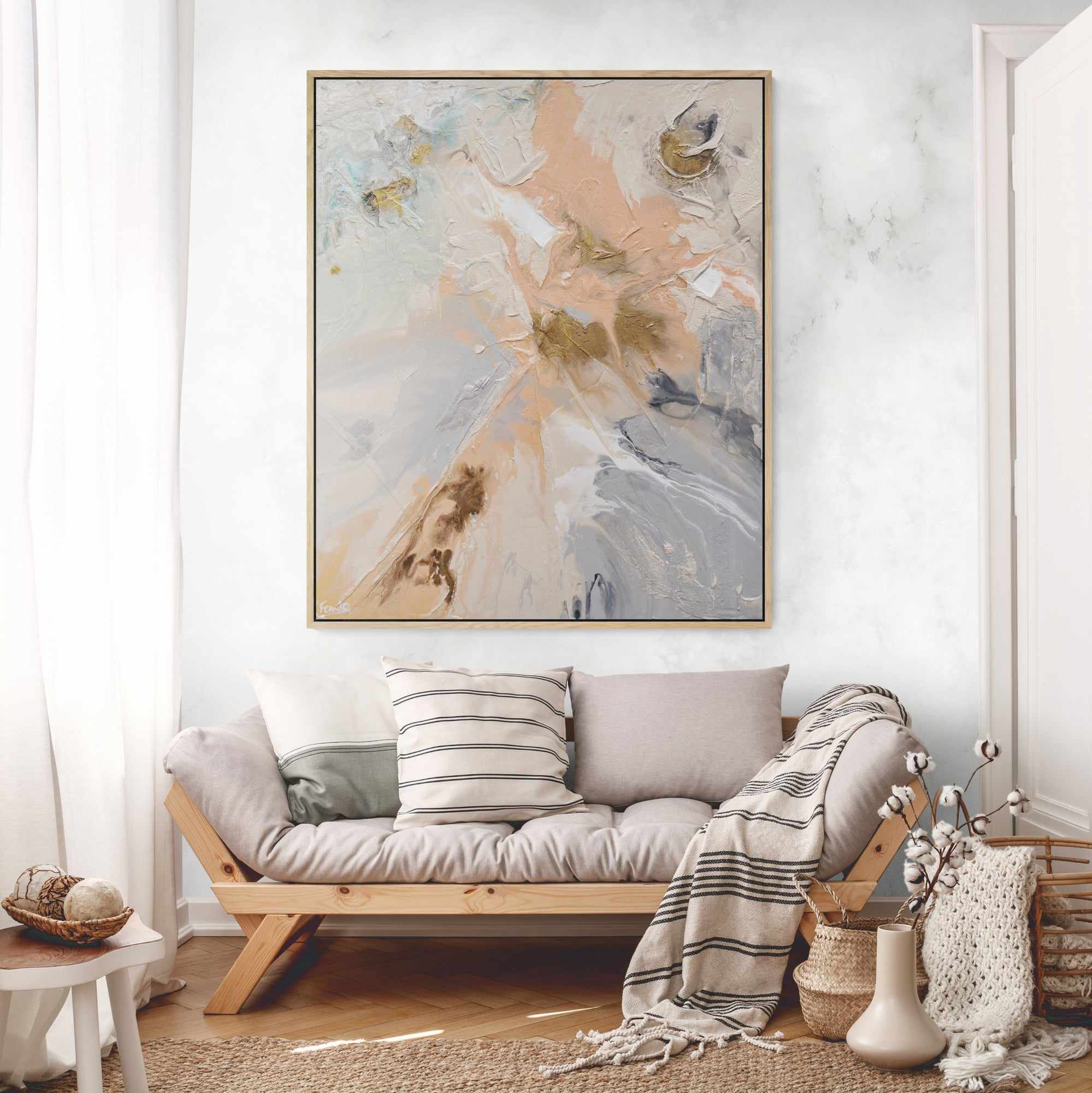 Nude Silver 120cm x 100cm Grey Pink Bronze Textured Abstract Painting (SOLD)-Abstract-[Franko_Artist]-[The_Block]-[Dream_Homes]-[ideas]-[Grand_Designs]-[Art_Lover]-Franklin Art Studio