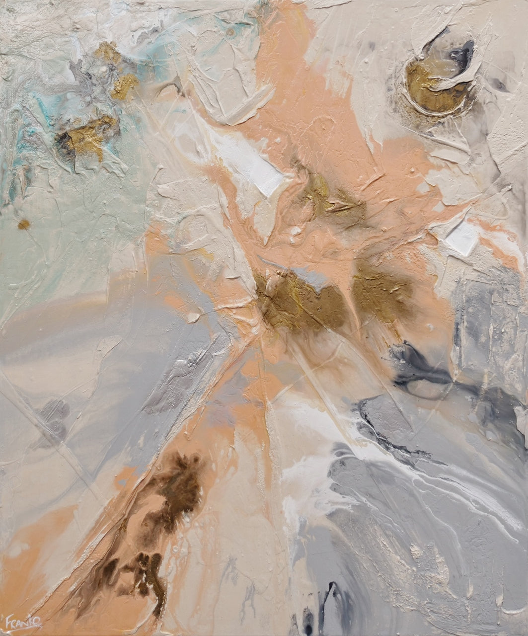 Nude Silver 120cm x 100cm Grey Pink Bronze Textured Abstract Painting (SOLD)-Abstract-[Franko_Artist]-[Australian_artist]-[Gold_Coast]-[Brisbane]-[modern]-[contemporary]-[original]-[Large_artwork]-Franklin Art Studio