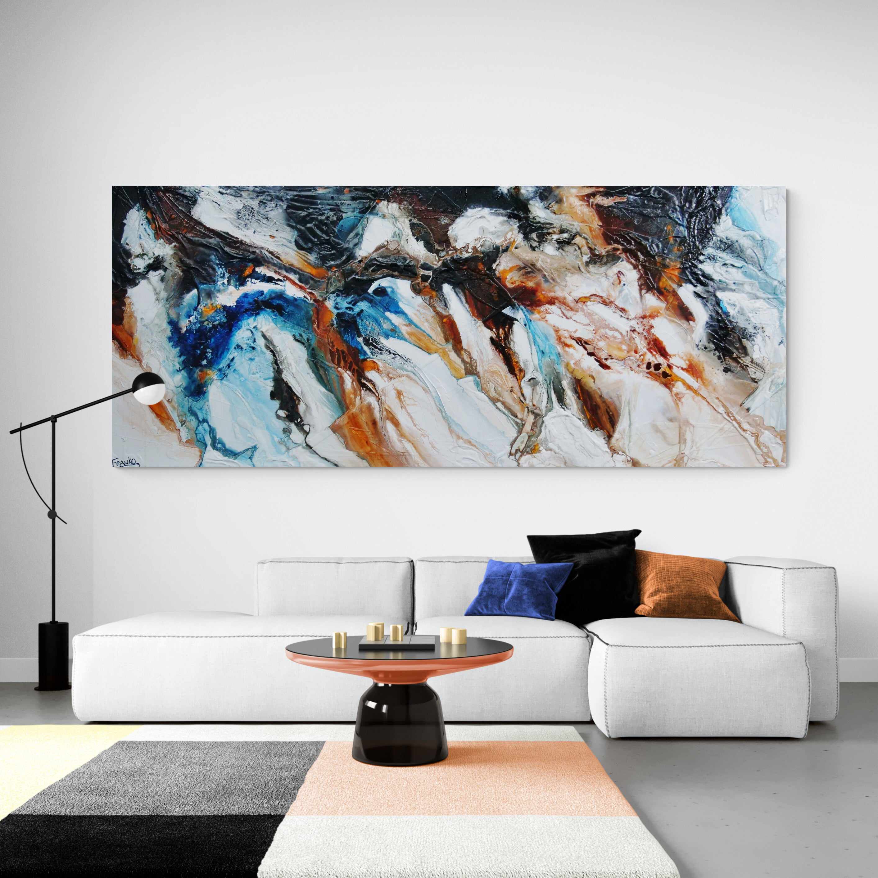 Obsidian Oxide 240cm x 100cm Blue Black Oxide Textured Abstract Painting (SOLD)-Abstract-[Franko_Artist]-[The_Block]-[Dream_Homes]-[ideas]- [Grand_Designs]-Franklin Art Studio