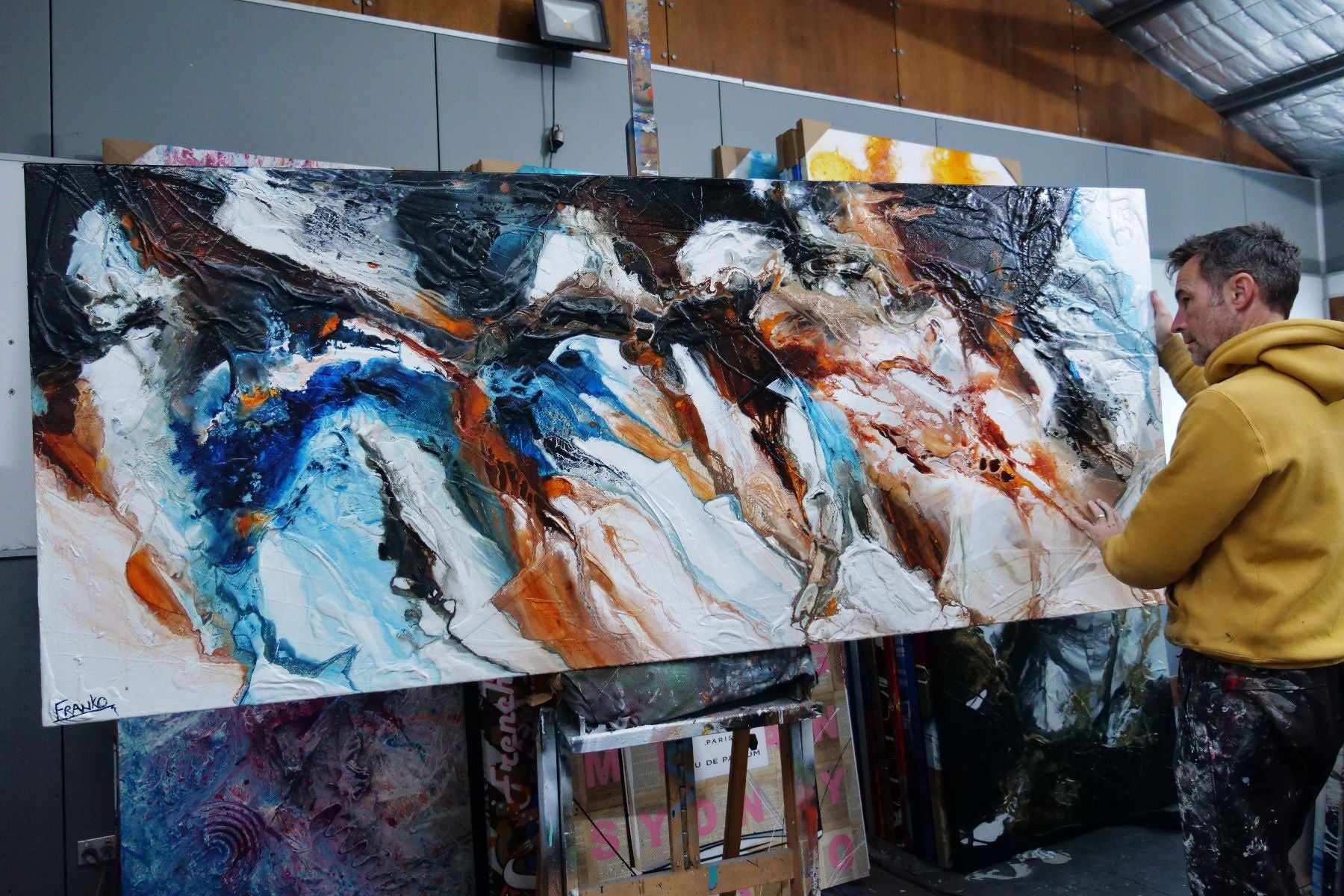 Obsidian Oxide 240cm x 100cm Blue Black Oxide Textured Abstract Painting (SOLD)-Abstract-[Franko_Artist]-[The_Block]-[Dream_Homes]-[ideas]-[Grand_Designs]-[Art_Lover]-Franklin Art Studio