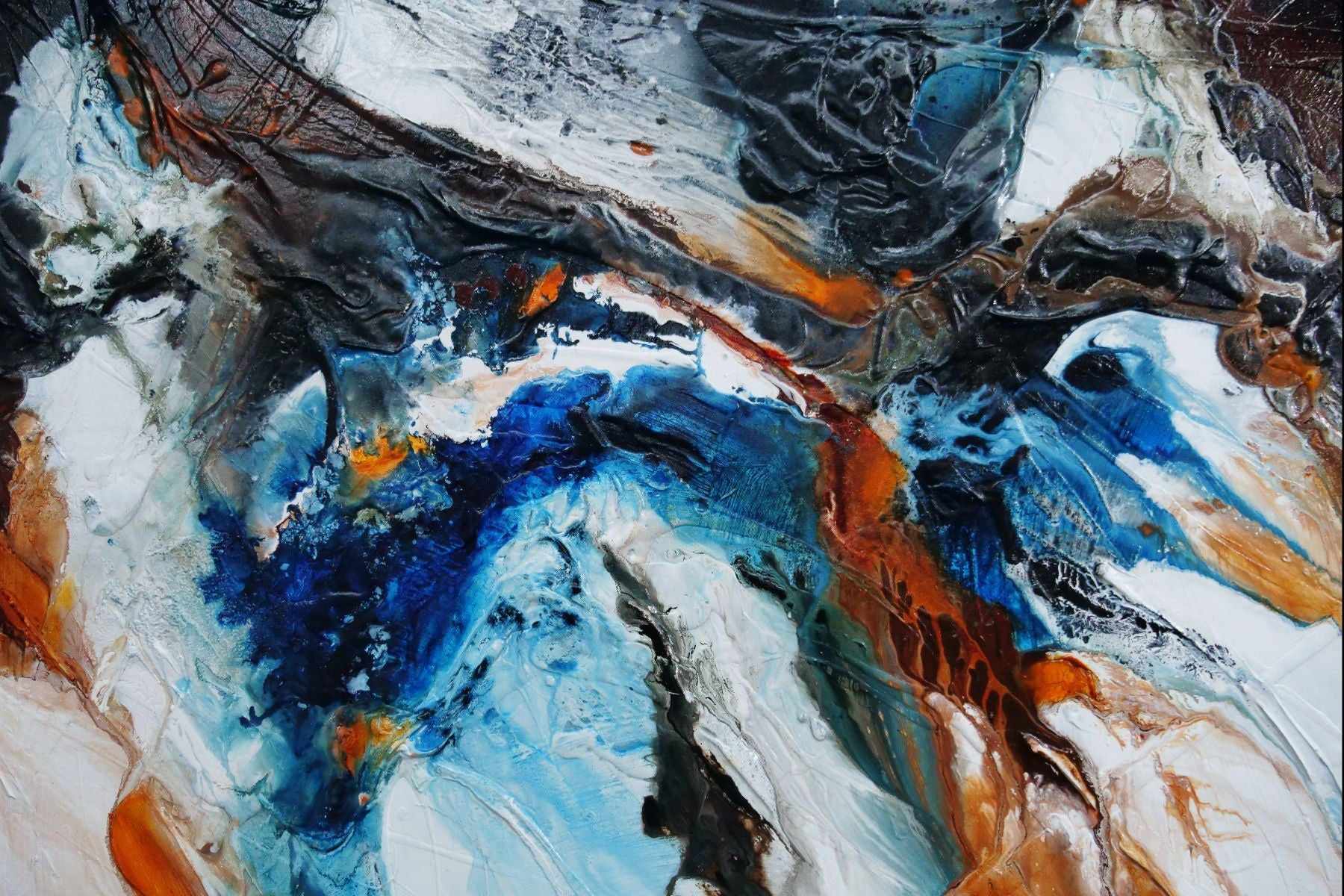 Obsidian Oxide 240cm x 100cm Blue Black Oxide Textured Abstract Painting (SOLD)