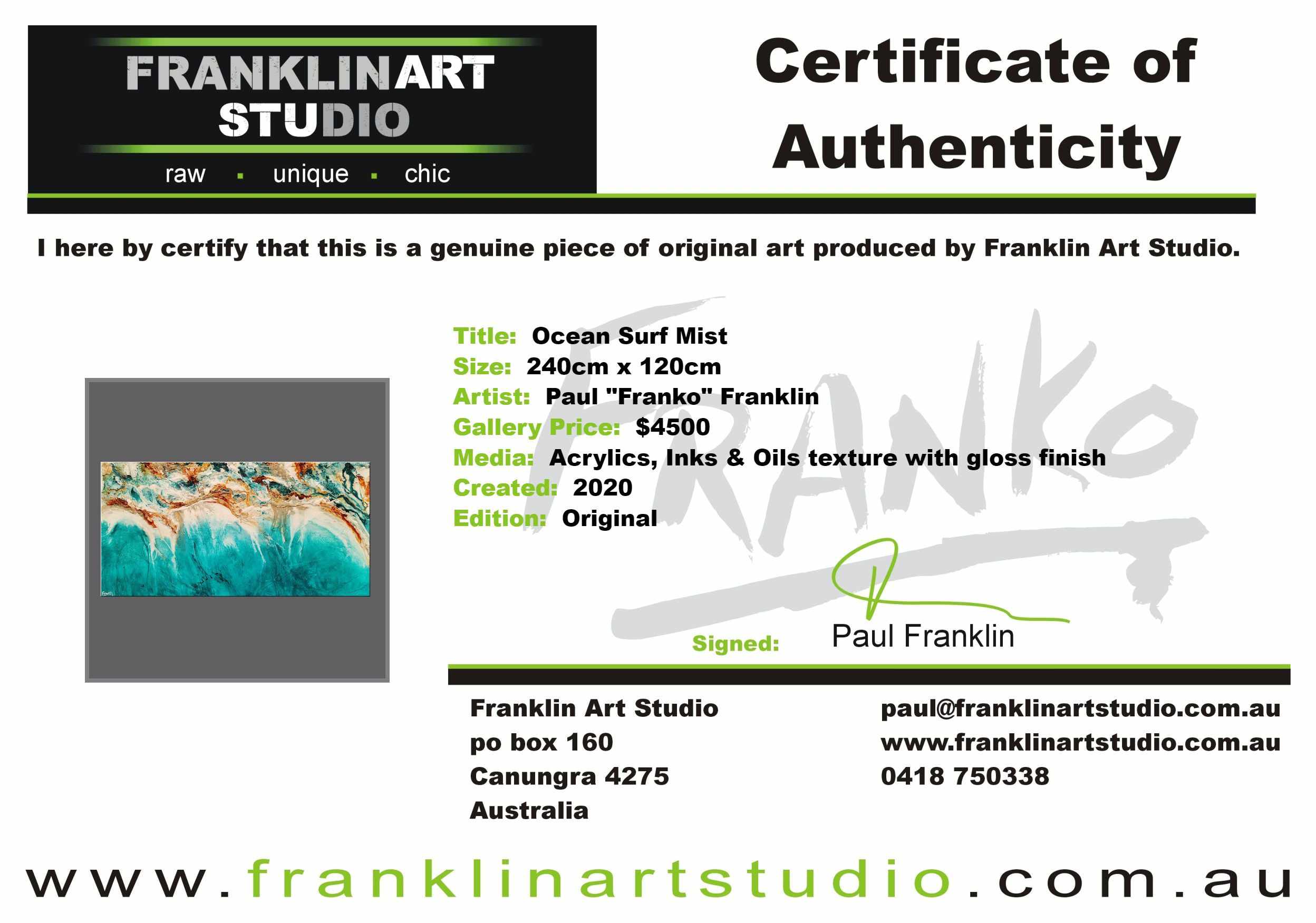 Ocean Surf Mist 240cm x 120cm Turquoise Rust White Textured Abstract Painting (SOLD)-Abstract-[Franko_Artist]-[The_Block]-[Dream_Homes]-[ideas]-[Grand_Designs]-[Art_Lover]-Franklin Art Studio