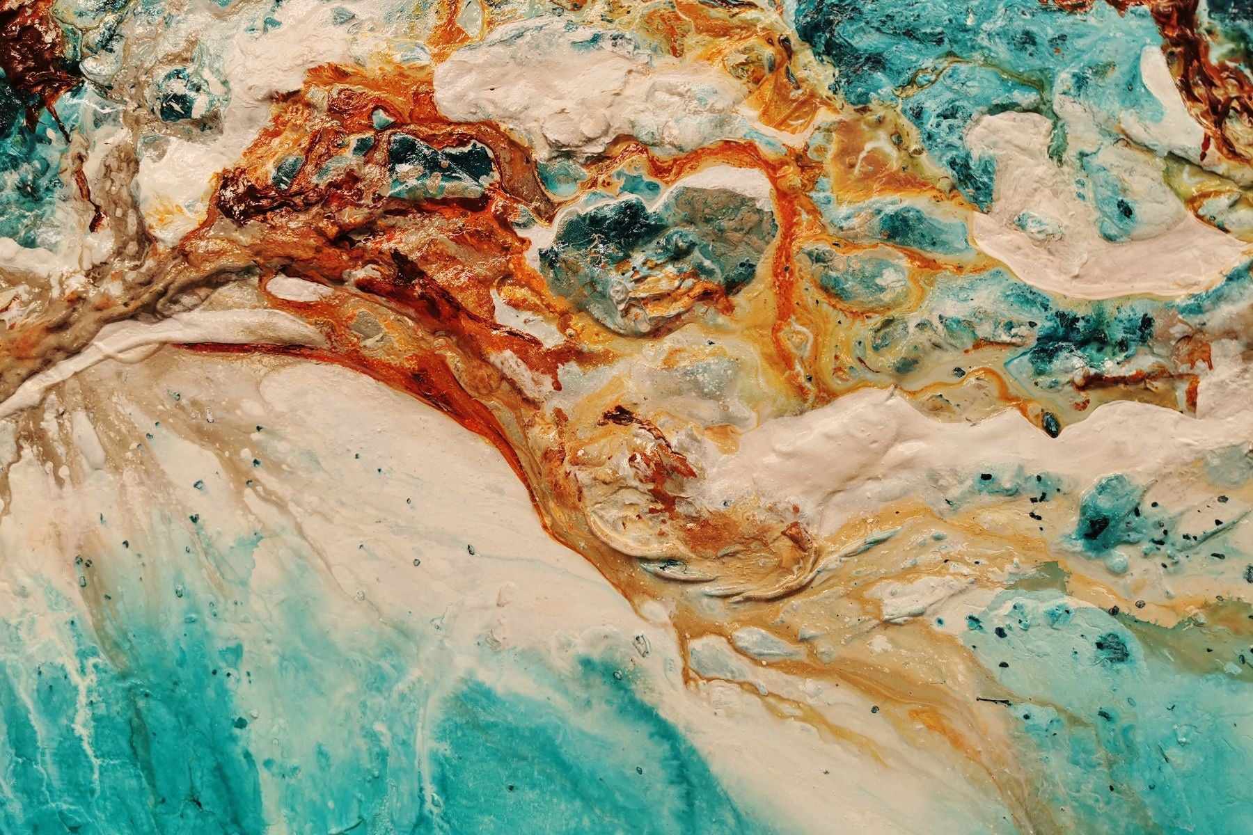 Ocean Surf Mist 240cm x 120cm Turquoise Rust White Textured Abstract Painting (SOLD)-Abstract-[Franko]-[Artist]-[Australia]-[Painting]-Franklin Art Studio
