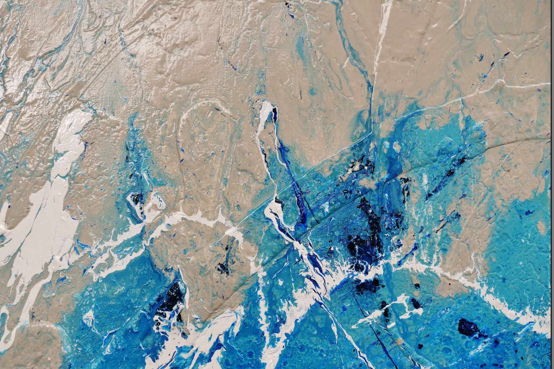 Oceanic Blue 240cm x 100cm Cream Blue Textured Abstract Painting (SOLD)