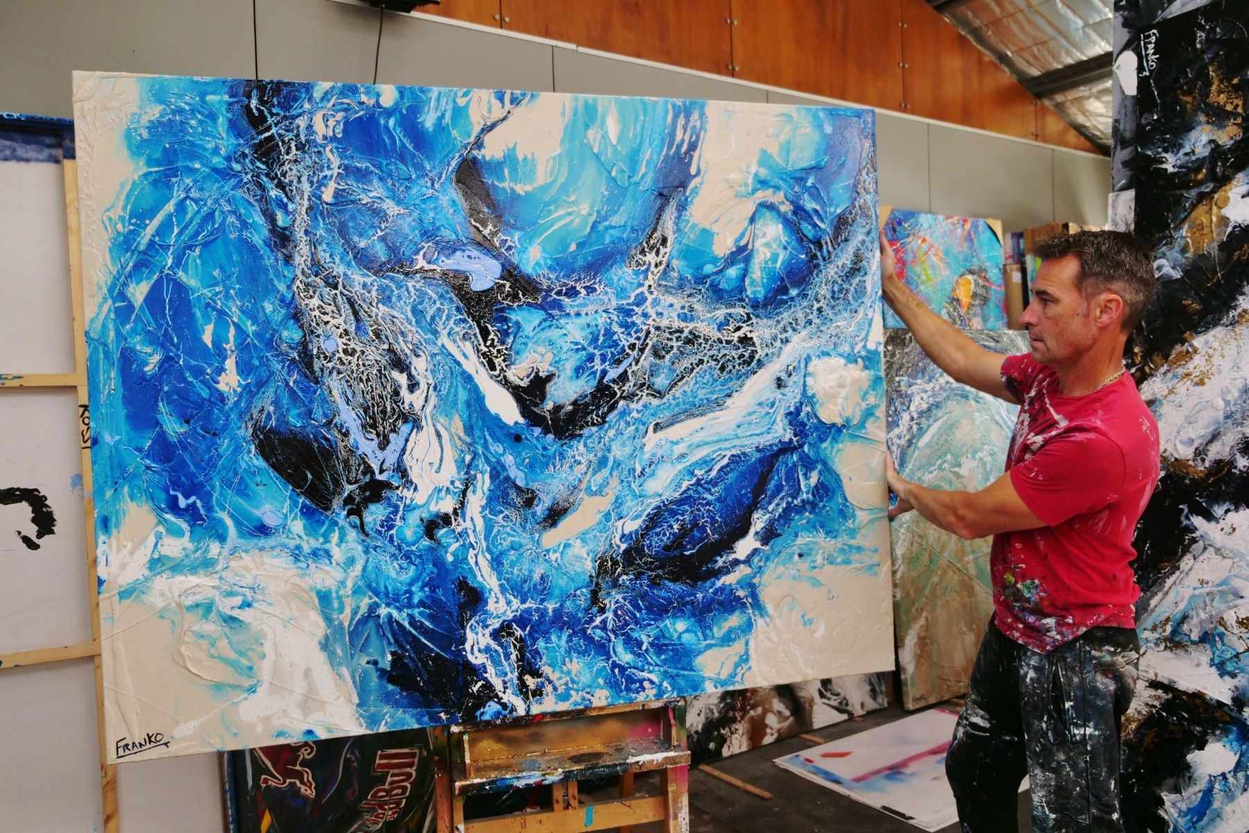 Oceanic Currents 140cm x 180cm Blue Cream Textured Abstract Painting (SOLD)-Abstract-[Franko_Artist]-[The_Block]-[Dream_Homes]-[ideas]- [Grand_Designs]-Franklin Art Studio