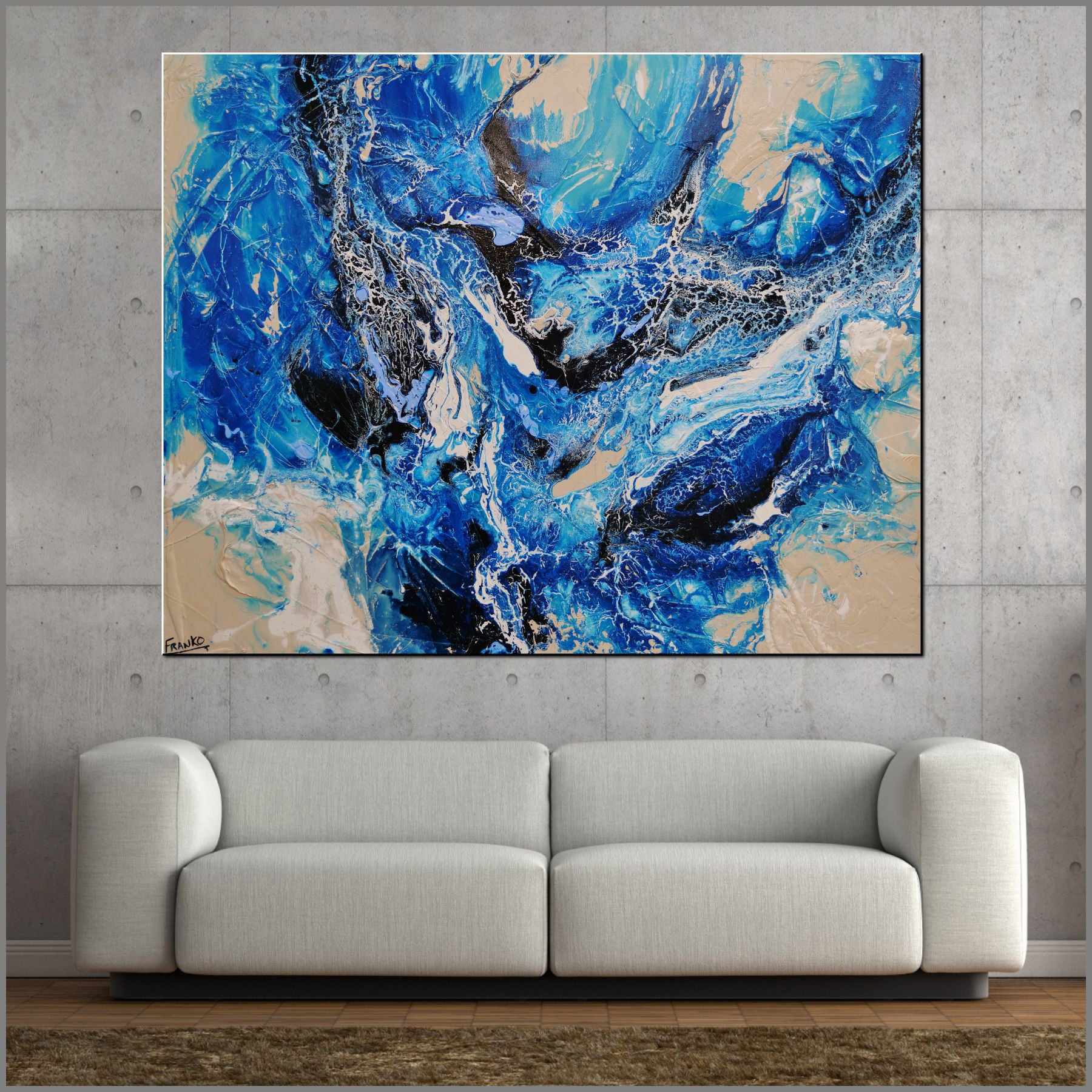 Oceanic Currents 140cm x 180cm Blue Cream Textured Abstract Painting (SOLD)-Abstract-[Franko_Artist]-[Australian_artist]-[Gold_Coast]-[Brisbane]-[modern]-[contemporary]-[original]-[Large_artwork]-[The_Block]-[Dream_Homes]-[ideas]-[Grand_Designs]-[Art_Lover]-Franklin Art Studio