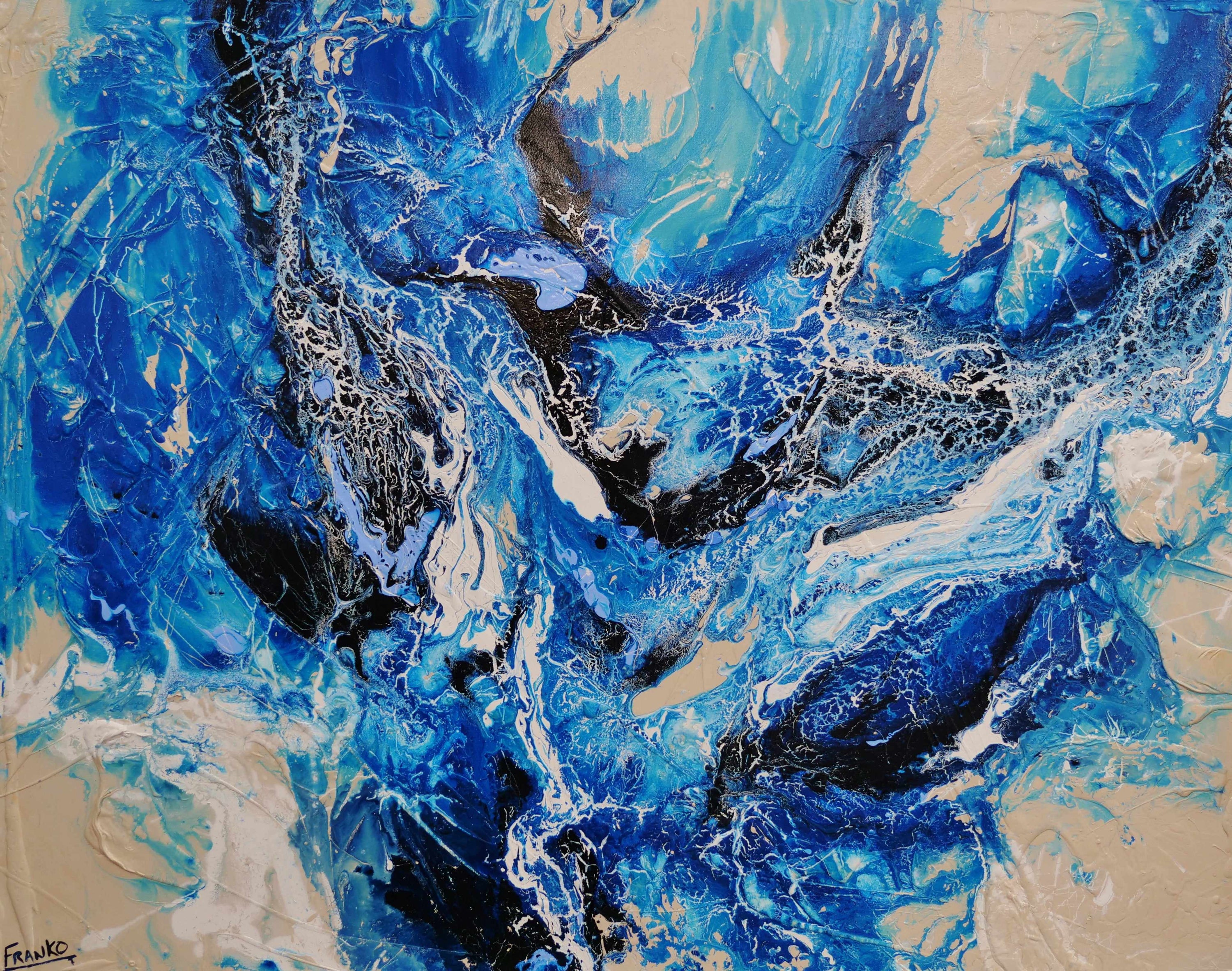 Oceanic Currents 140cm x 180cm Blue Cream Textured Abstract Painting (SOLD)-Abstract-[Franko_Artist]-[Australian_artist]-[Gold_Coast]-[Brisbane]-[modern]-[contemporary]-[original]-[Large_artwork]-Franklin Art Studio