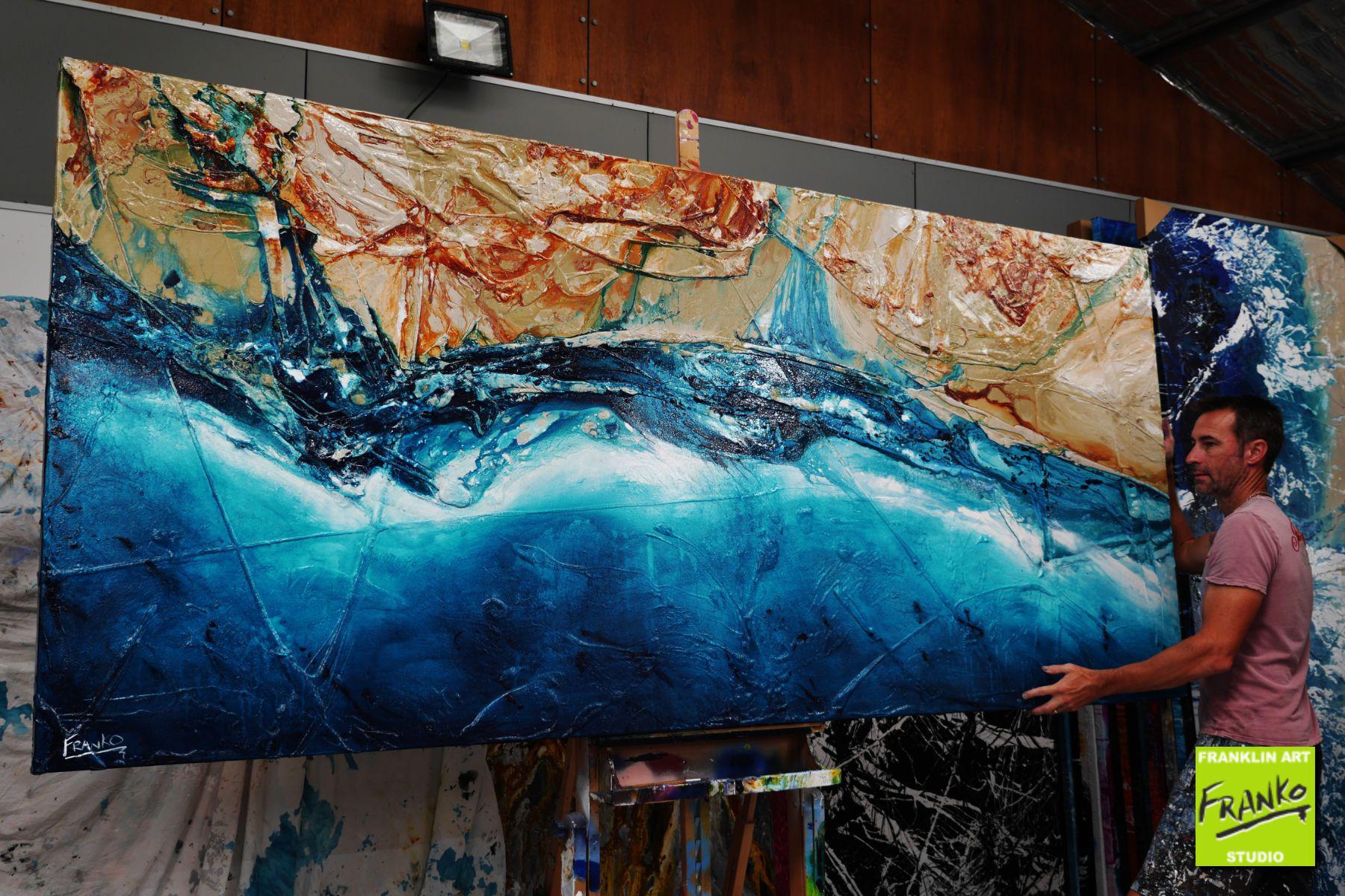 Oceanic Harmony 270cm x 120cm Green/Blue Brown Textured Abstract Painting (SOLD)-Abstract-[Franko_Artist]-[The_Block]-[Dream_Homes]-[ideas]- [Grand_Designs]-Franklin Art Studio
