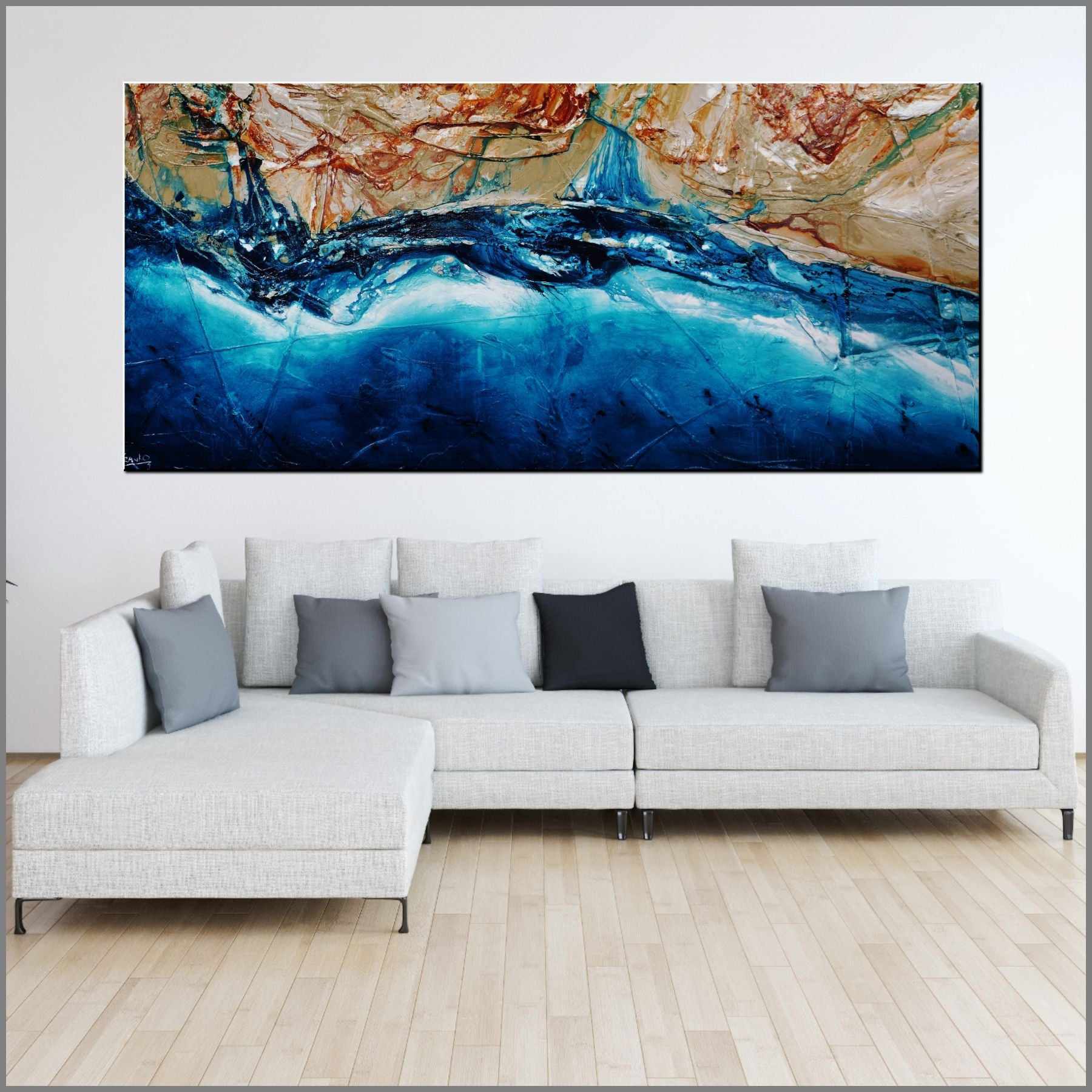 Oceanic Harmony 270cm x 120cm Green/Blue Brown Textured Abstract Painting (SOLD)-Abstract-[Franko_Artist]-[Australian_artist]-[Gold_Coast]-[Brisbane]-[modern]-[contemporary]-[original]-[Large_artwork]-[The_Block]-[Dream_Homes]-[ideas]-[Grand_Designs]-[Art_Lover]-Franklin Art Studio