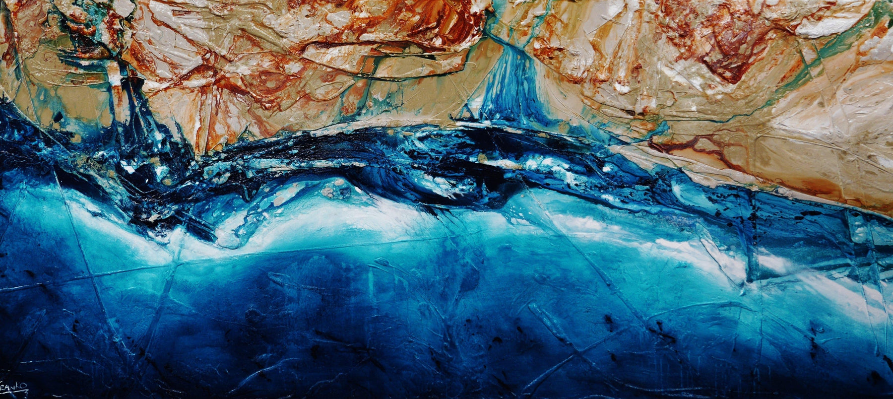 Oceanic Harmony 270cm x 120cm Green/Blue Brown Textured Abstract Painting (SOLD)-Abstract-[Franko_Artist]-[Australian_artist]-[Gold_Coast]-[Brisbane]-[modern]-[contemporary]-[original]-[Large_artwork]-Franklin Art Studio