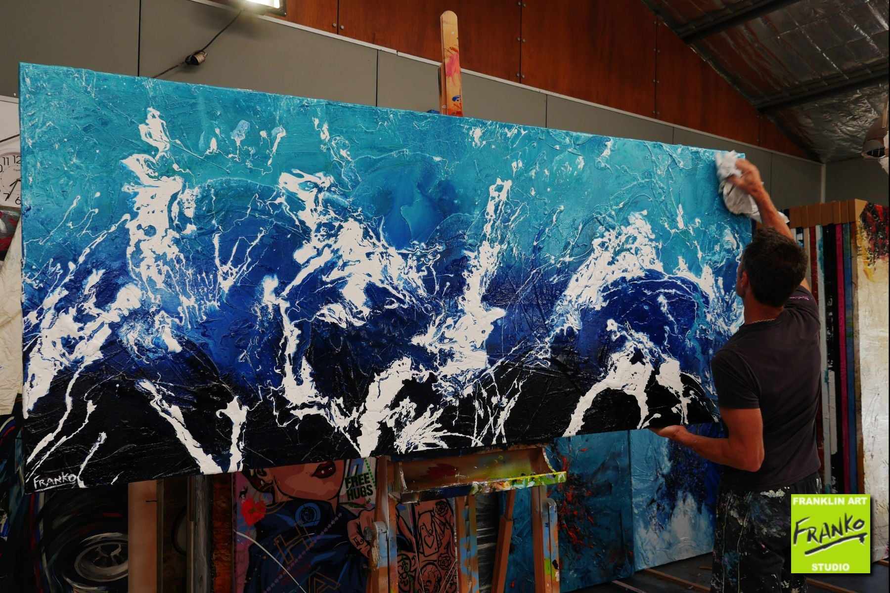Oceanic Marinade 240cm x 100cm Cream Blue White Textured Abstract Painting (SOLD)-Abstract-[Franko_Artist]-[The_Block]-[Dream_Homes]-[ideas]- [Grand_Designs]-Franklin Art Studio