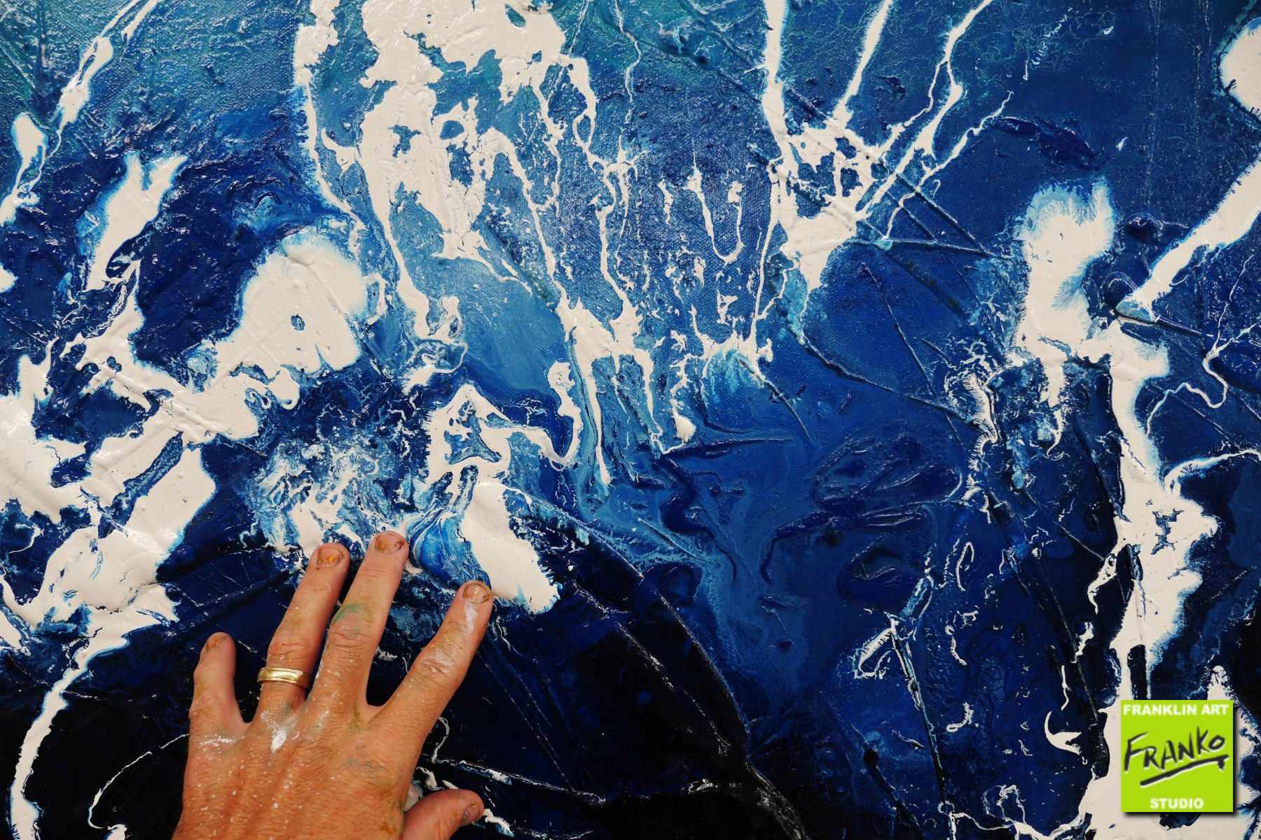 Oceanic Marinade 240cm x 100cm Cream Blue White Textured Abstract Painting (SOLD)