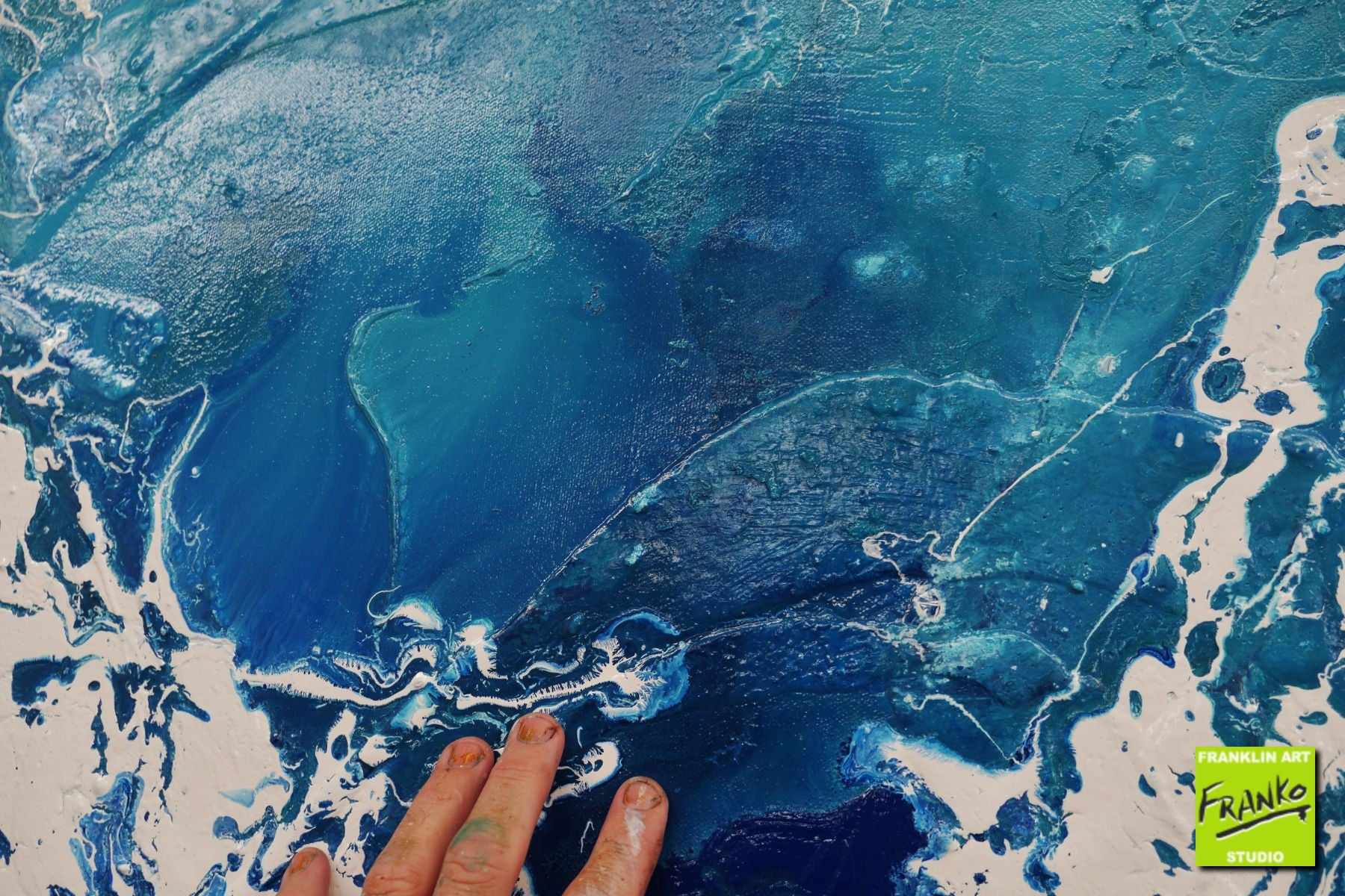 Oceanic Marinade 240cm x 100cm Cream Blue White Textured Abstract Painting (SOLD)