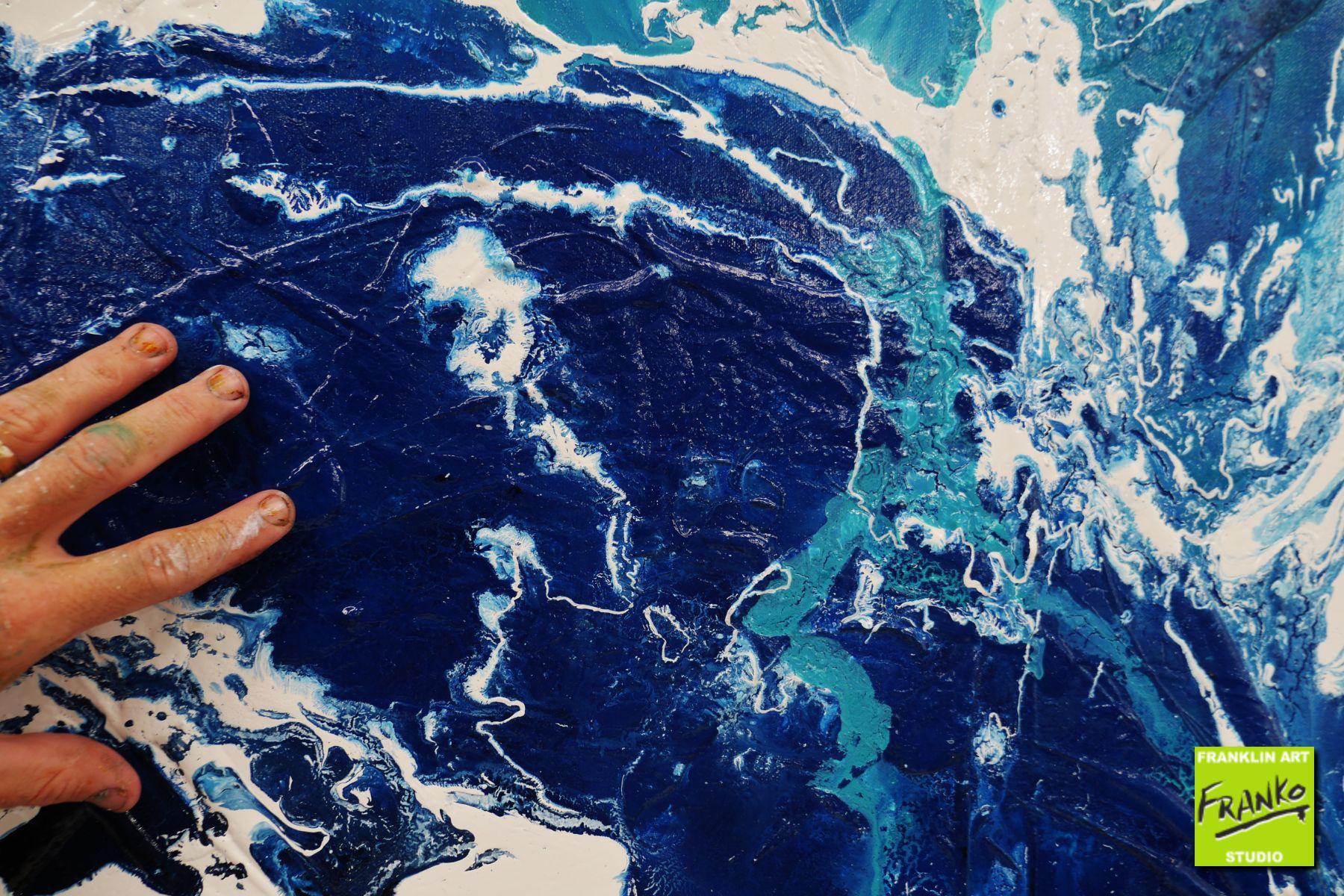 Oceanic Marinade 240cm x 100cm Cream Blue White Textured Abstract Painting (SOLD)-Abstract-[Franko]-[Artist]-[Australia]-[Painting]-Franklin Art Studio