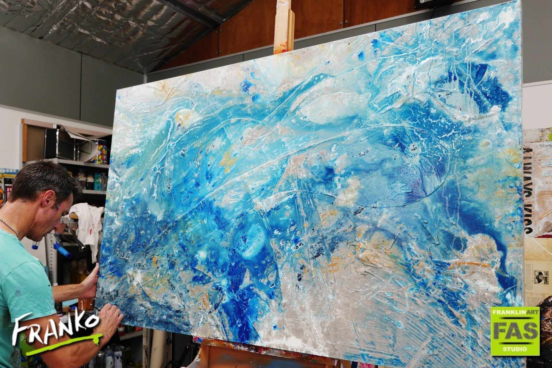 Oceanic Reef 160cm x 100cm Blue Creme Abstract Painting (SOLD)-Abstract-[Franko_Artist]-[The_Block]-[Dream_Homes]-[ideas]- [Grand_Designs]-Franklin Art Studio