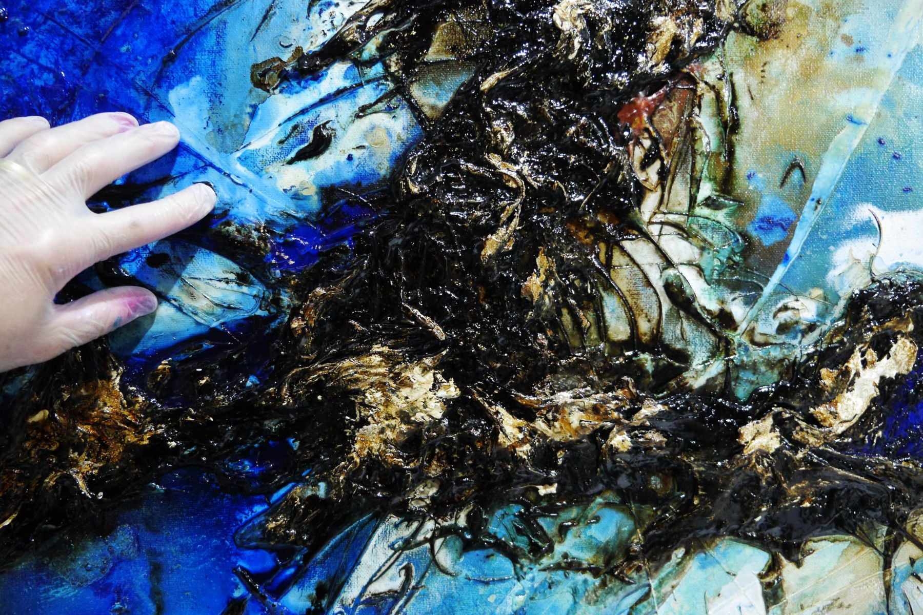 Oceanic Straits 190cm x 100cm Blue White Textured Abstract Painting (SOLD)-Abstract-[Franko]-[Artist]-[Australia]-[Painting]-Franklin Art Studio