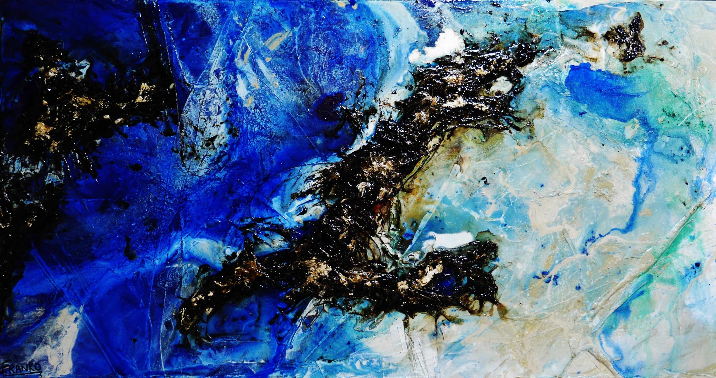 Oceanic Straits 190cm x 100cm Blue White Textured Abstract Painting (SOLD)-Abstract-[Franko_Artist]-[Australian_artist]-[Gold_Coast]-[Brisbane]-[modern]-[contemporary]-[original]-[Large_artwork]-Franklin Art Studio