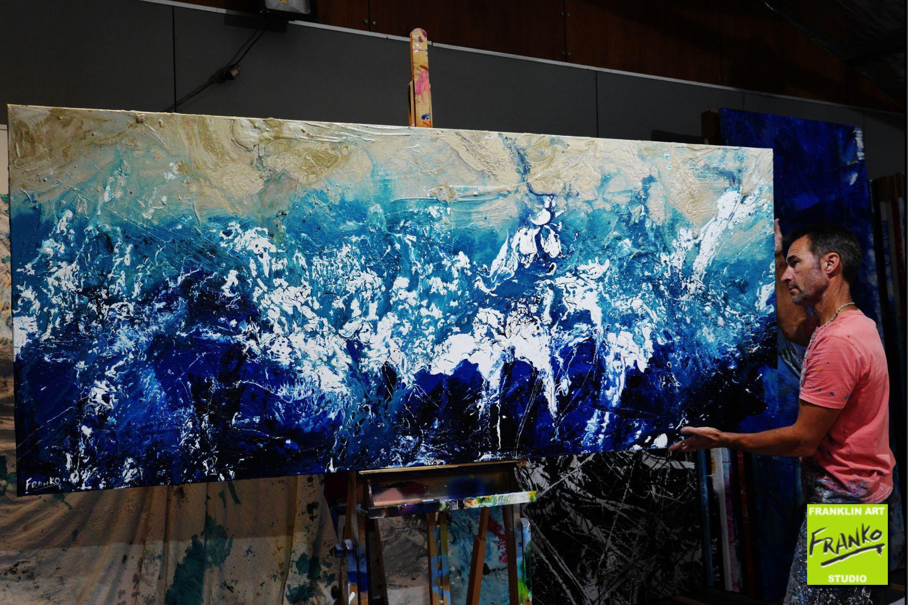 Oceanic Substance 240cm x 100cm Blue Cream White Textured Abstract Painting (SOLD)-Abstract-[Franko_Artist]-[The_Block]-[Dream_Homes]-[ideas]- [Grand_Designs]-Franklin Art Studio