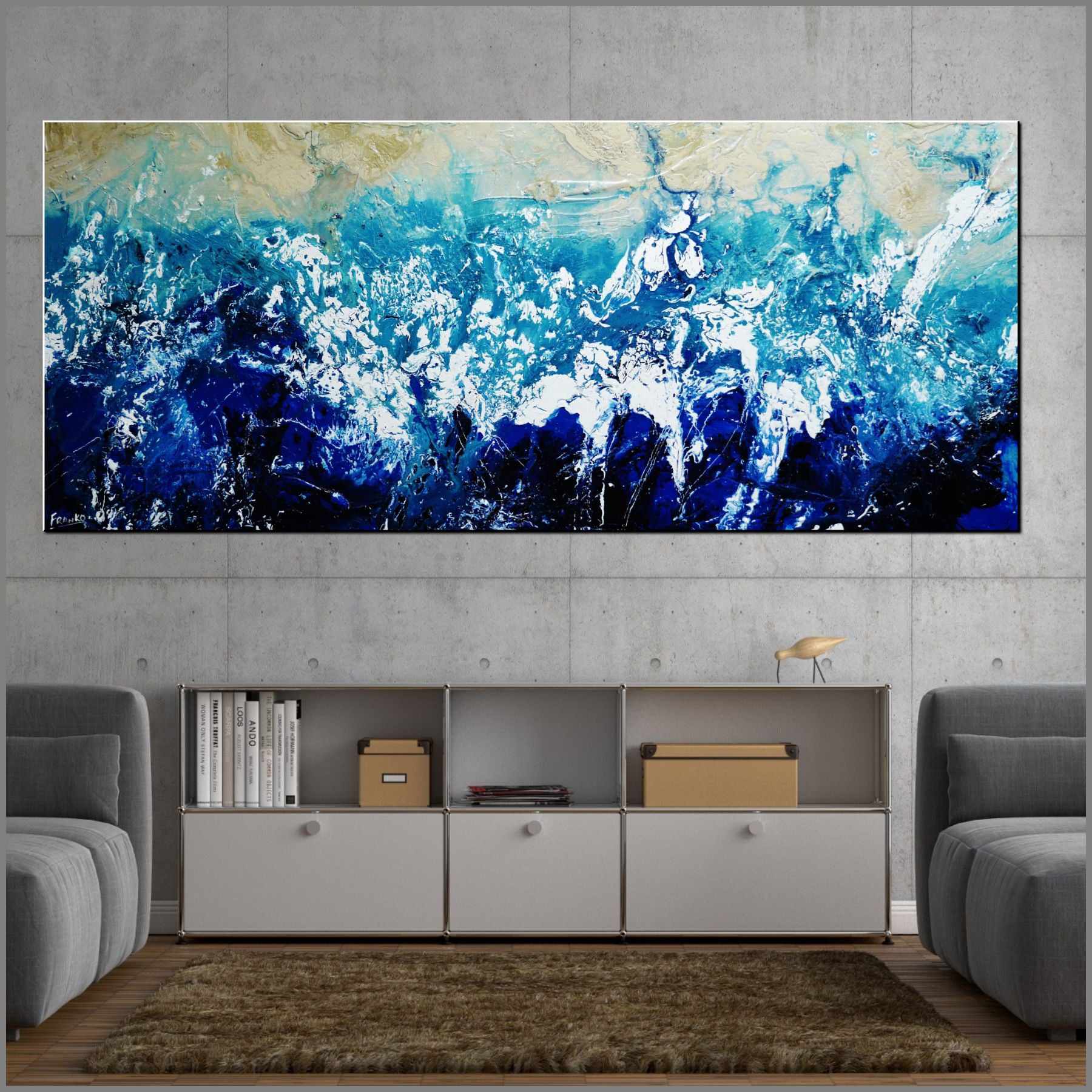 Oceanic Substance 240cm x 100cm Blue Cream White Textured Abstract Painting (SOLD)-Abstract-[Franko_Artist]-[Australian_artist]-[Gold_Coast]-[Brisbane]-[modern]-[contemporary]-[original]-[Large_artwork]-[The_Block]-[Dream_Homes]-[ideas]-[Grand_Designs]-[Art_Lover]-Franklin Art Studio