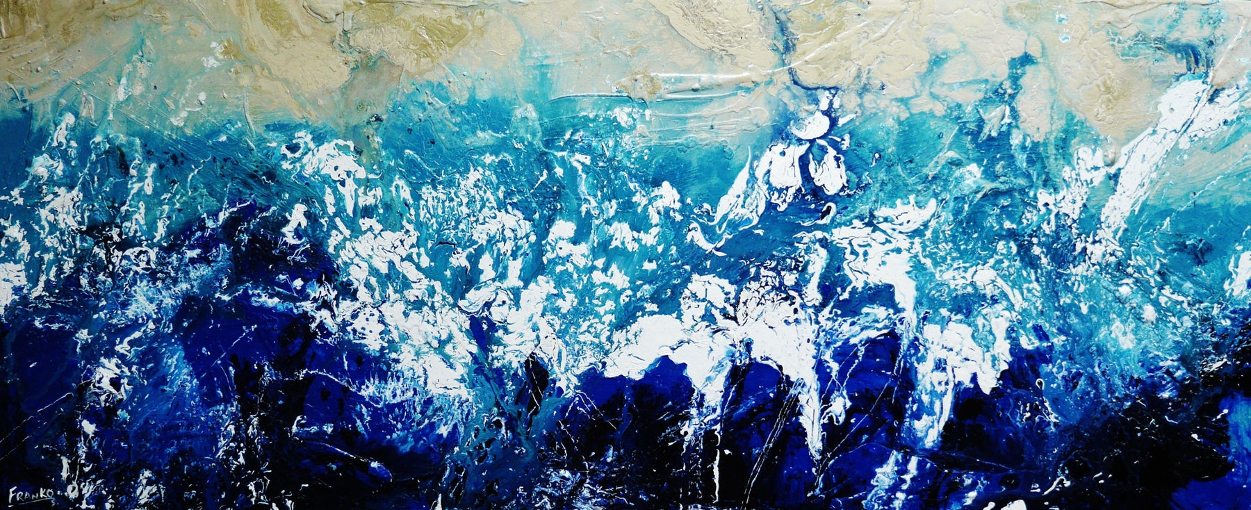 Oceanic Substance 240cm x 100cm Blue Cream White Textured Abstract Painting (SOLD)-Abstract-[Franko_Artist]-[Australian_artist]-[Gold_Coast]-[Brisbane]-[modern]-[contemporary]-[original]-[Large_artwork]-Franklin Art Studio