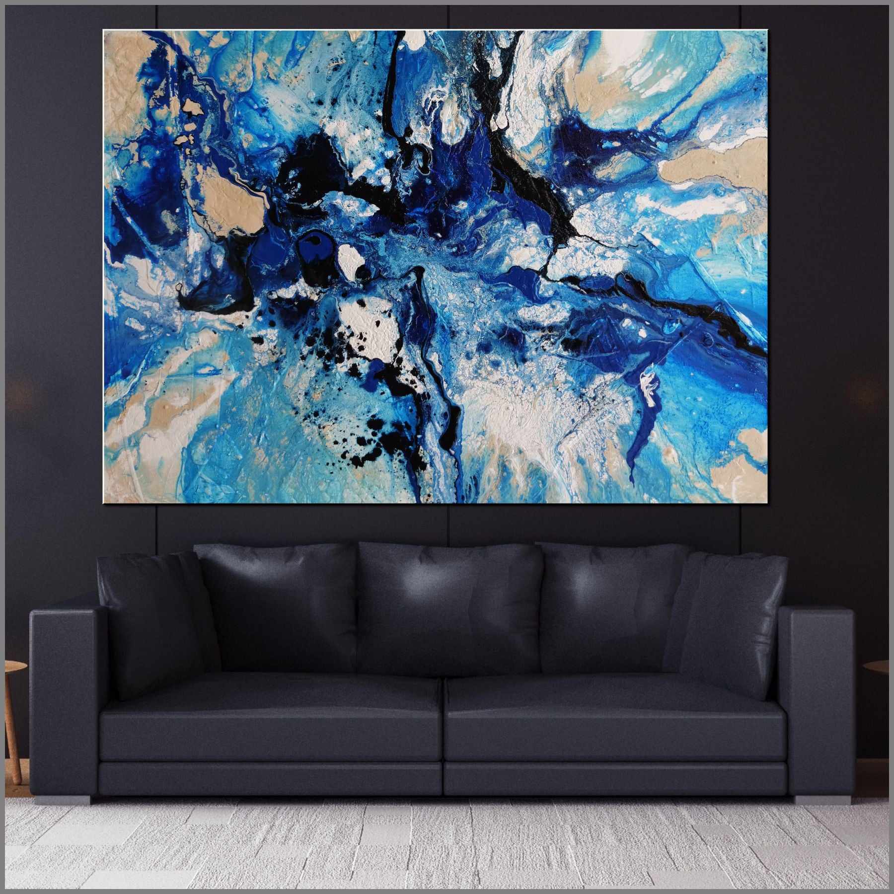 Oceans 140cm x 100cm Blue Cream Textured Abstract Painting (SOLD)-Abstract-[Franko_Artist]-[The_Block]-[Dream_Homes]-[ideas]- [Grand_Designs]-Franklin Art Studio