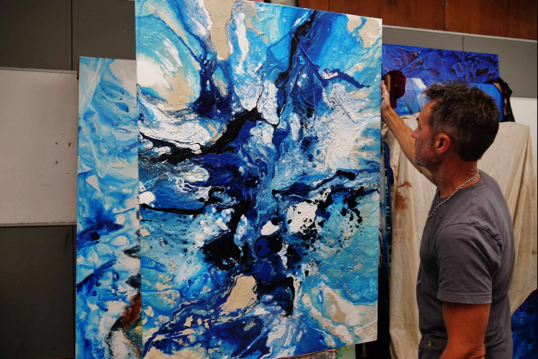 Oceans 140cm x 100cm Blue Cream Textured Abstract Painting (SOLD)