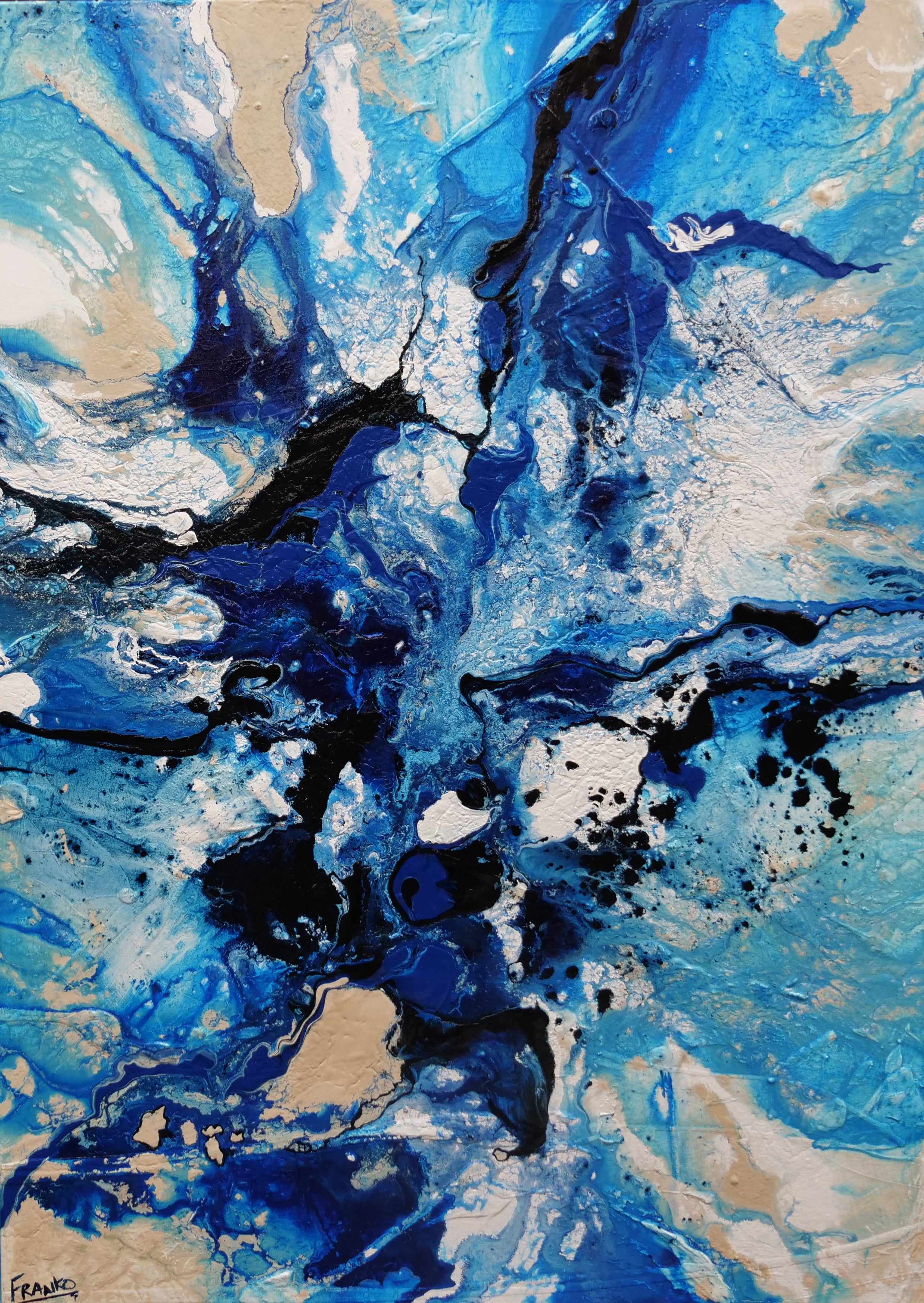Oceans 140cm x 100cm Blue Cream Textured Abstract Painting (SOLD)-Abstract-[Franko_Artist]-[Australian_artist]-[Gold_Coast]-[Brisbane]-[modern]-[contemporary]-[original]-[Large_artwork]-Franklin Art Studio