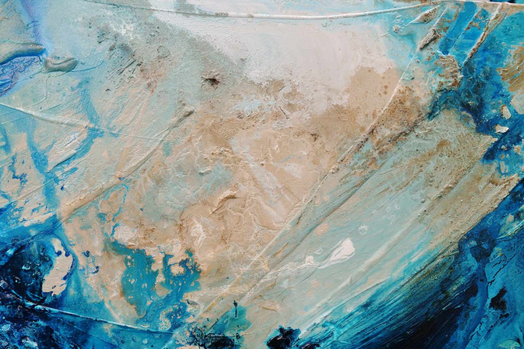 Oceans 240cm x 100cm Teal Cream Textured Abstract Painting (SOLD)