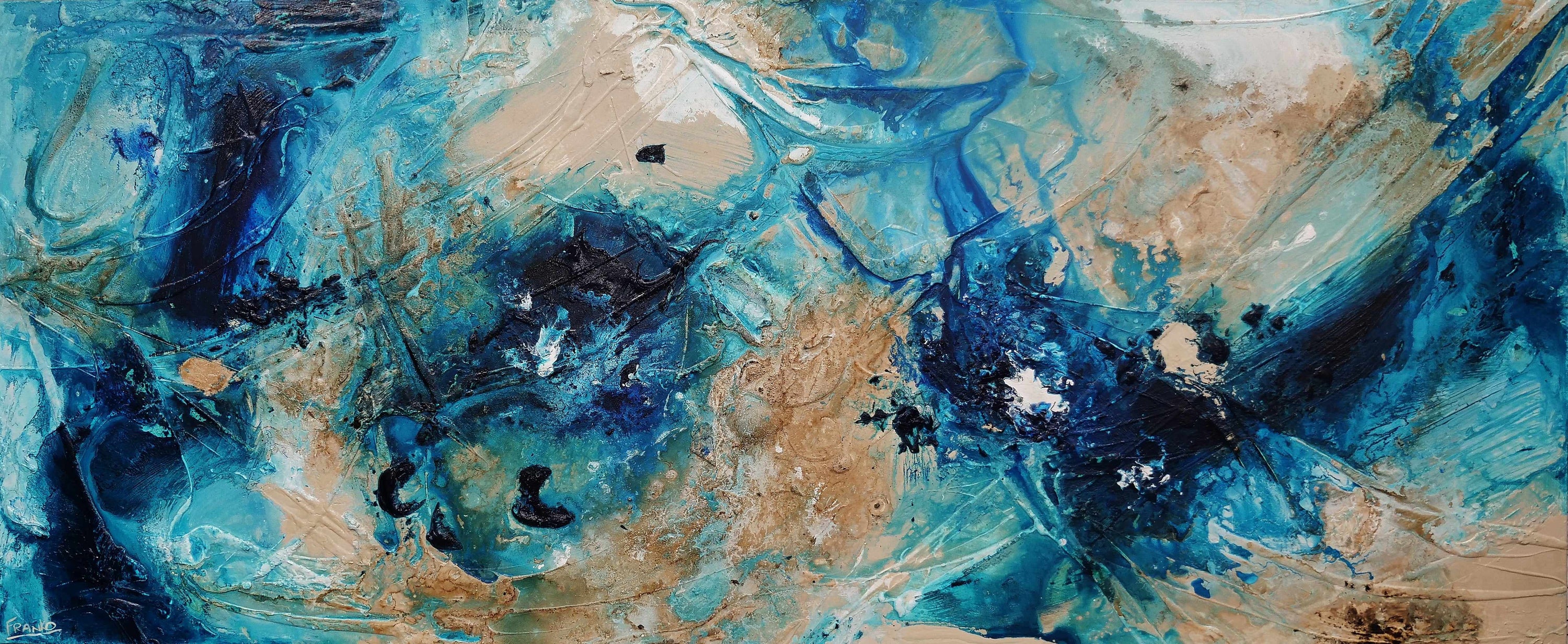 Oceans 240cm x 100cm Teal Cream Textured Abstract Painting (SOLD)-Abstract-[Franko_Artist]-[Australian_artist]-[Gold_Coast]-[Brisbane]-[modern]-[contemporary]-[original]-[Large_artwork]-Franklin Art Studio