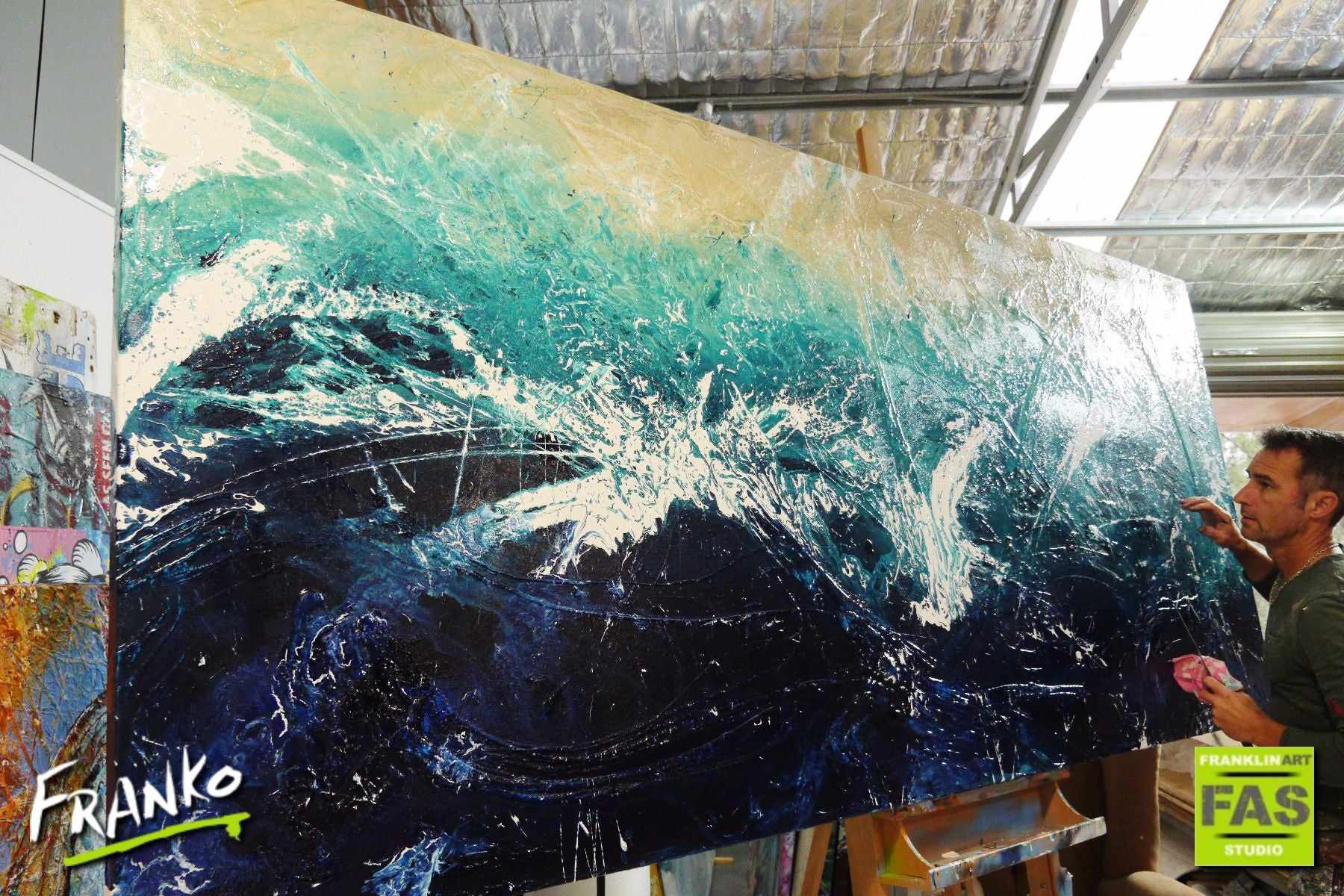 Oceans A Wash 270cm x 120cm Blue Abstract Painting (SOLD)-abstract-[Franko_Artist]-[The_Block]-[Dream_Homes]-[ideas]- [Grand_Designs]-Franklin Art Studio