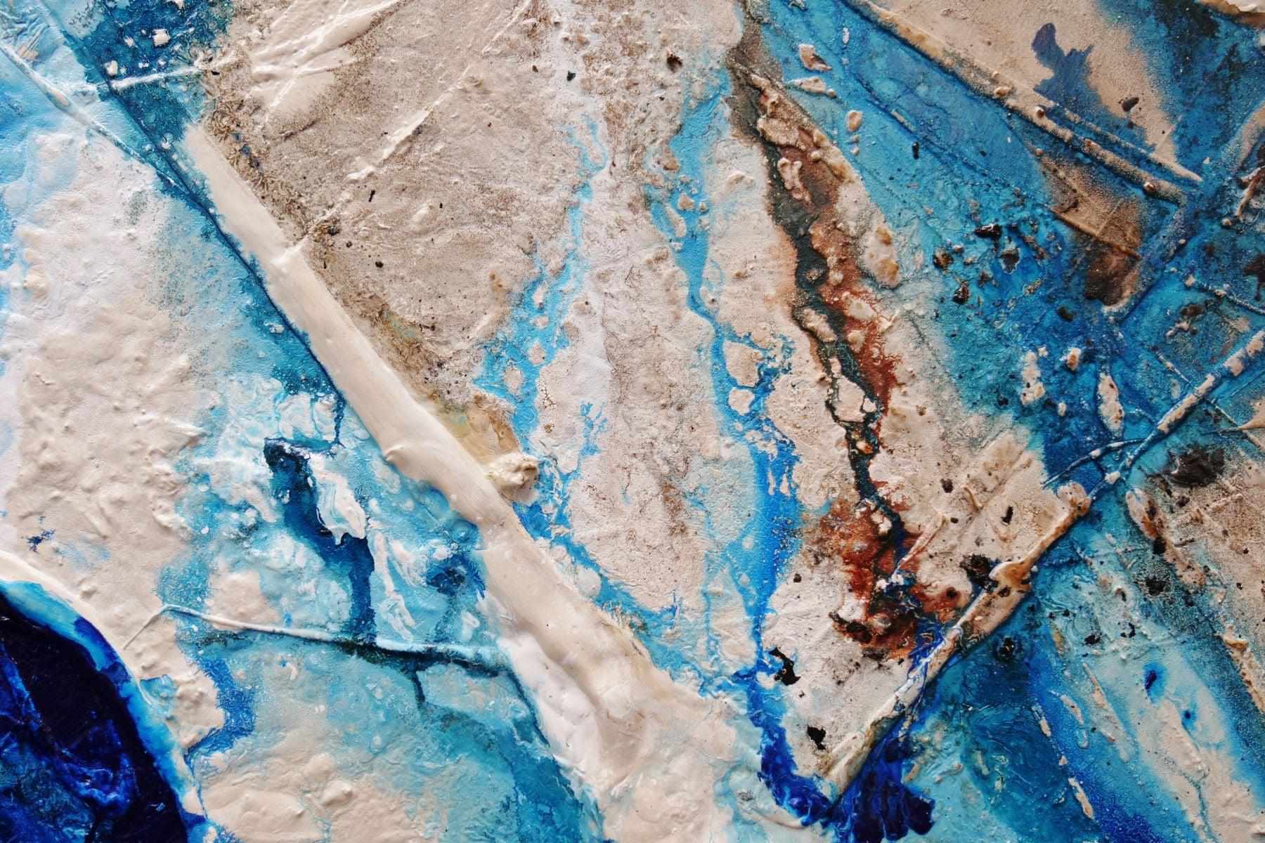 Oceans Deep 160cm x 100cm Cream Blue Textured Abstract Painting (SOLD)