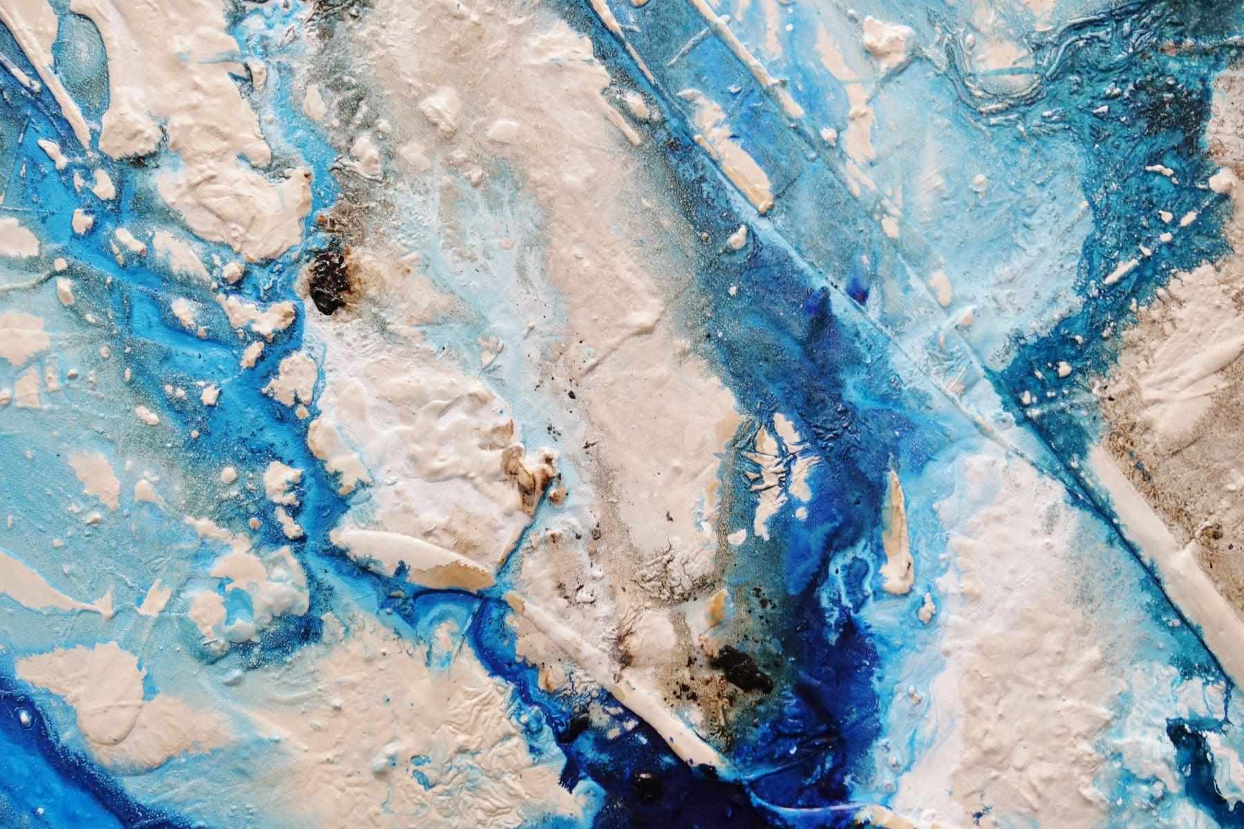 Oceans Deep 160cm x 100cm Cream Blue Textured Abstract Painting (SOLD)