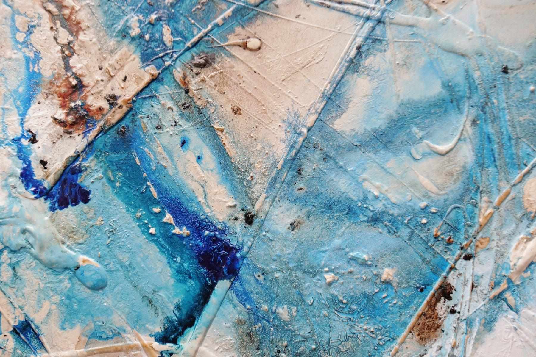 Oceans Deep 160cm x 100cm Cream Blue Textured Abstract Painting (SOLD)
