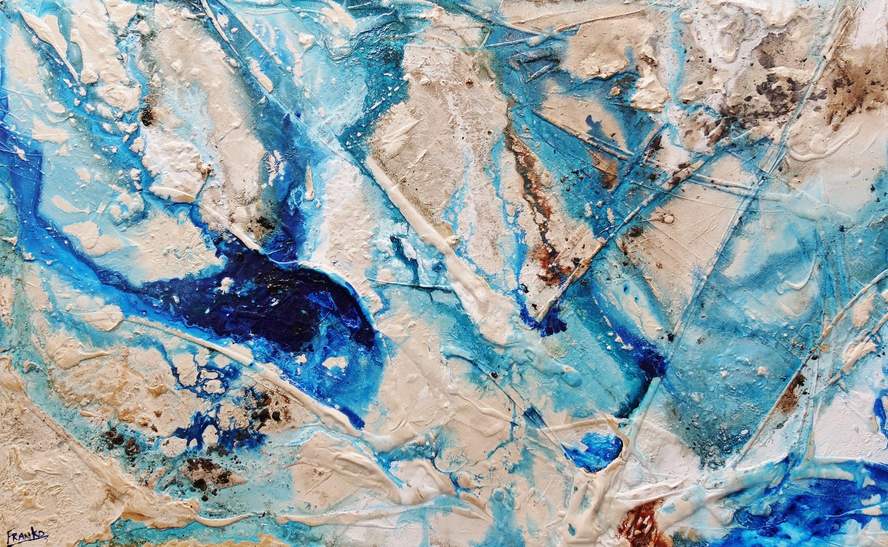 Oceans Deep 160cm x 100cm Cream Blue Textured Abstract Painting (SOLD)-Abstract-[Franko_Artist]-[Australian_artist]-[Gold_Coast]-[Brisbane]-[modern]-[contemporary]-[original]-[Large_artwork]-Franklin Art Studio