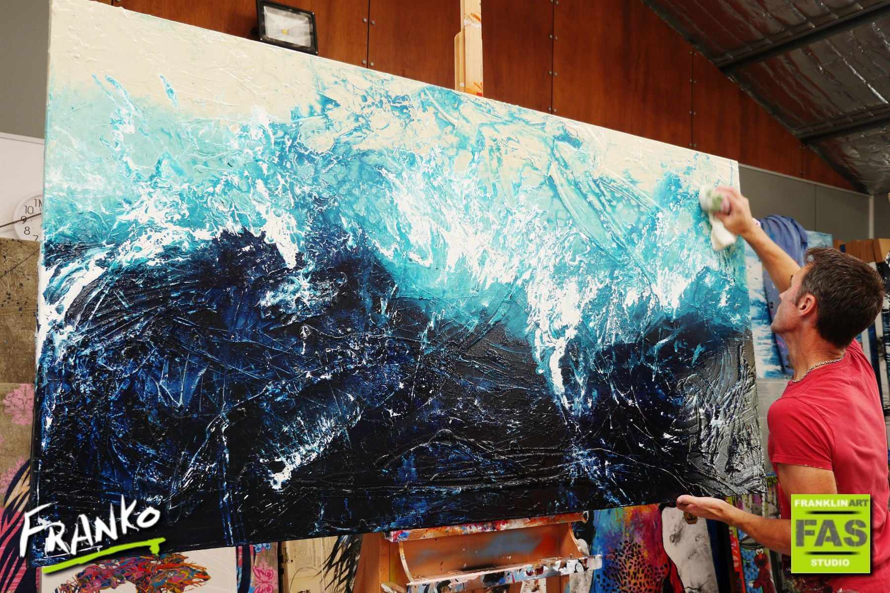 Oceans Jazz 190cm x 100cm Huge Blue Abstract Painting (SOLD)-Abstract-[Franko_Artist]-[The_Block]-[Dream_Homes]-[ideas]- [Grand_Designs]-Franklin Art Studio