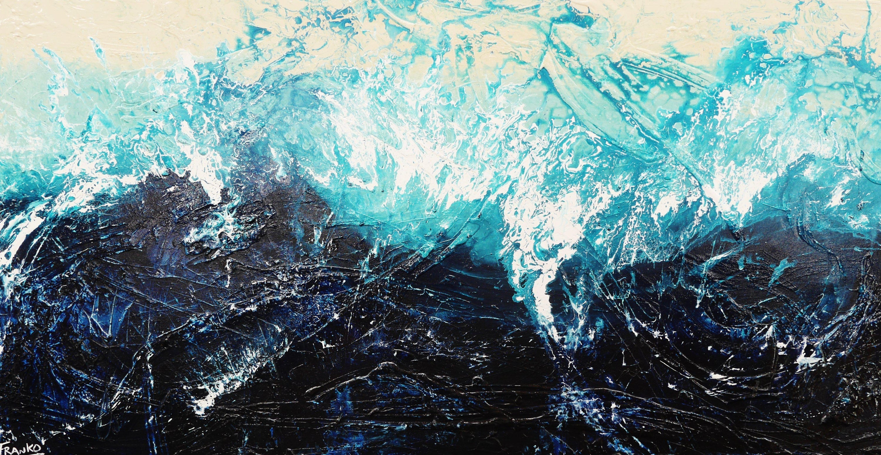 Oceans Jazz 190cm x 100cm Huge Blue Abstract Painting (SOLD)-Abstract-[Franko_Artist]-[Australian_artist]-[Gold_Coast]-[Brisbane]-[modern]-[contemporary]-[original]-[Large_artwork]-Franklin Art Studio