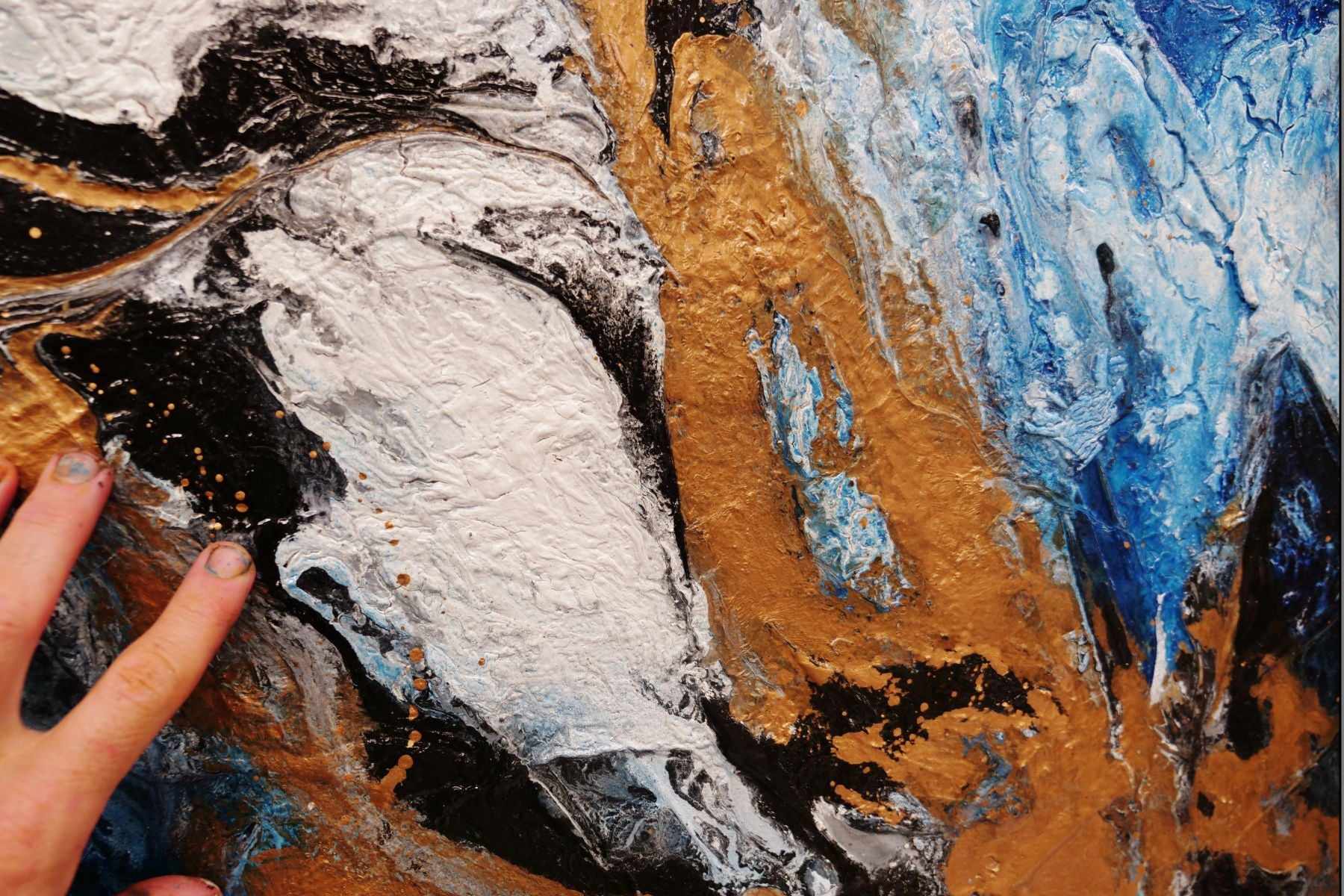 Oceans Jewel 190cm x 100cm Blue Gold Grey Textured Abstract Painting (SOLD)