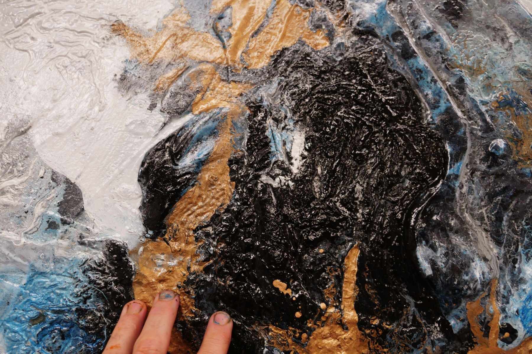 Oceans Jewel 190cm x 100cm Blue Gold Grey Textured Abstract Painting (SOLD)-Abstract-[Franko]-[Artist]-[Australia]-[Painting]-Franklin Art Studio
