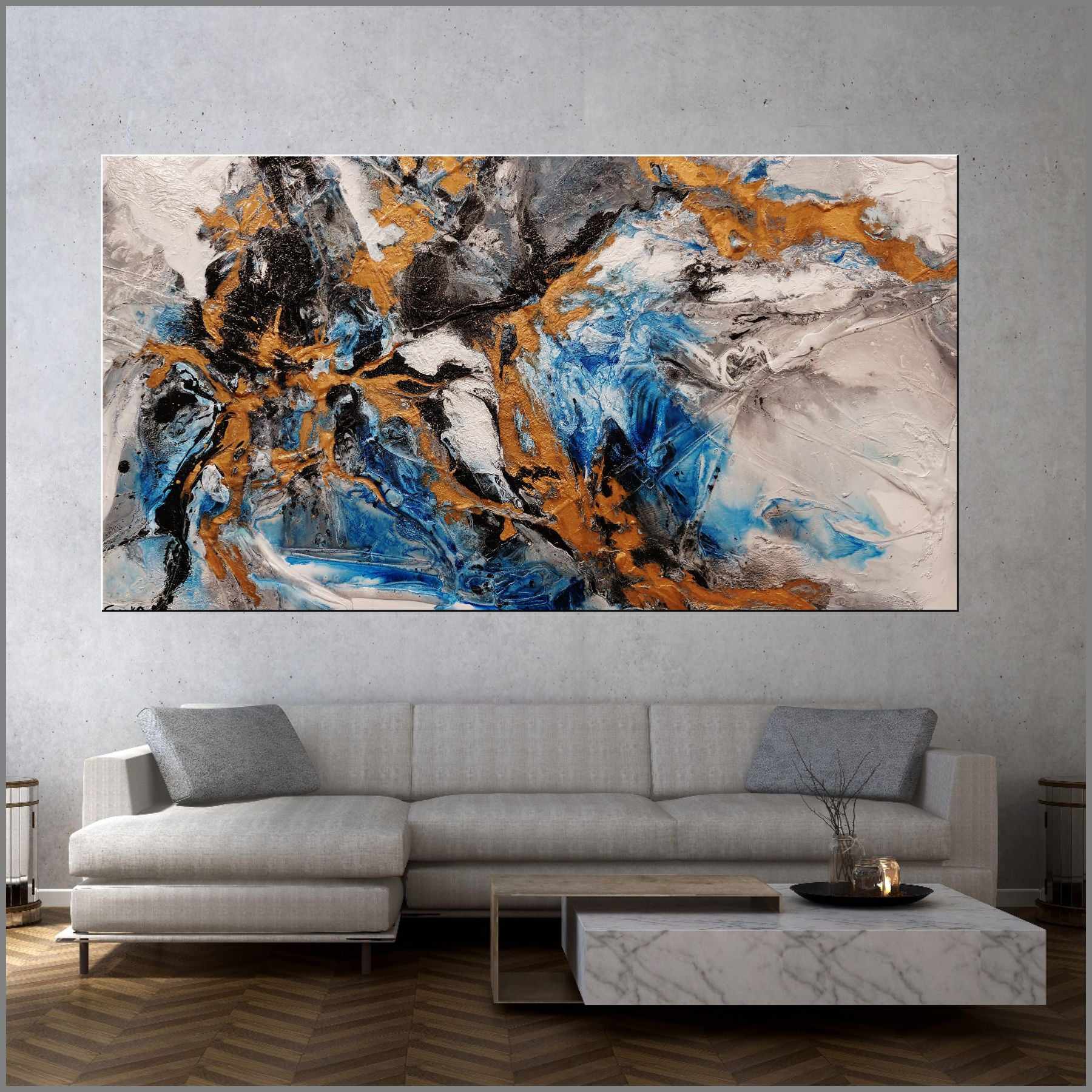 Oceans Jewel 190cm x 100cm Blue Gold Grey Textured Abstract Painting (SOLD)-Abstract-[Franko_Artist]-[Australian_artist]-[Gold_Coast]-[Brisbane]-[modern]-[contemporary]-[original]-[Large_artwork]-[The_Block]-[Dream_Homes]-[ideas]-[Grand_Designs]-[Art_Lover]-Franklin Art Studio