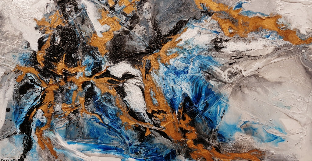 Oceans Jewel 190cm x 100cm Blue Gold Grey Textured Abstract Painting (SOLD)-Abstract-[Franko_Artist]-[Australian_artist]-[Gold_Coast]-[Brisbane]-[modern]-[contemporary]-[original]-[Large_artwork]-Franklin Art Studio