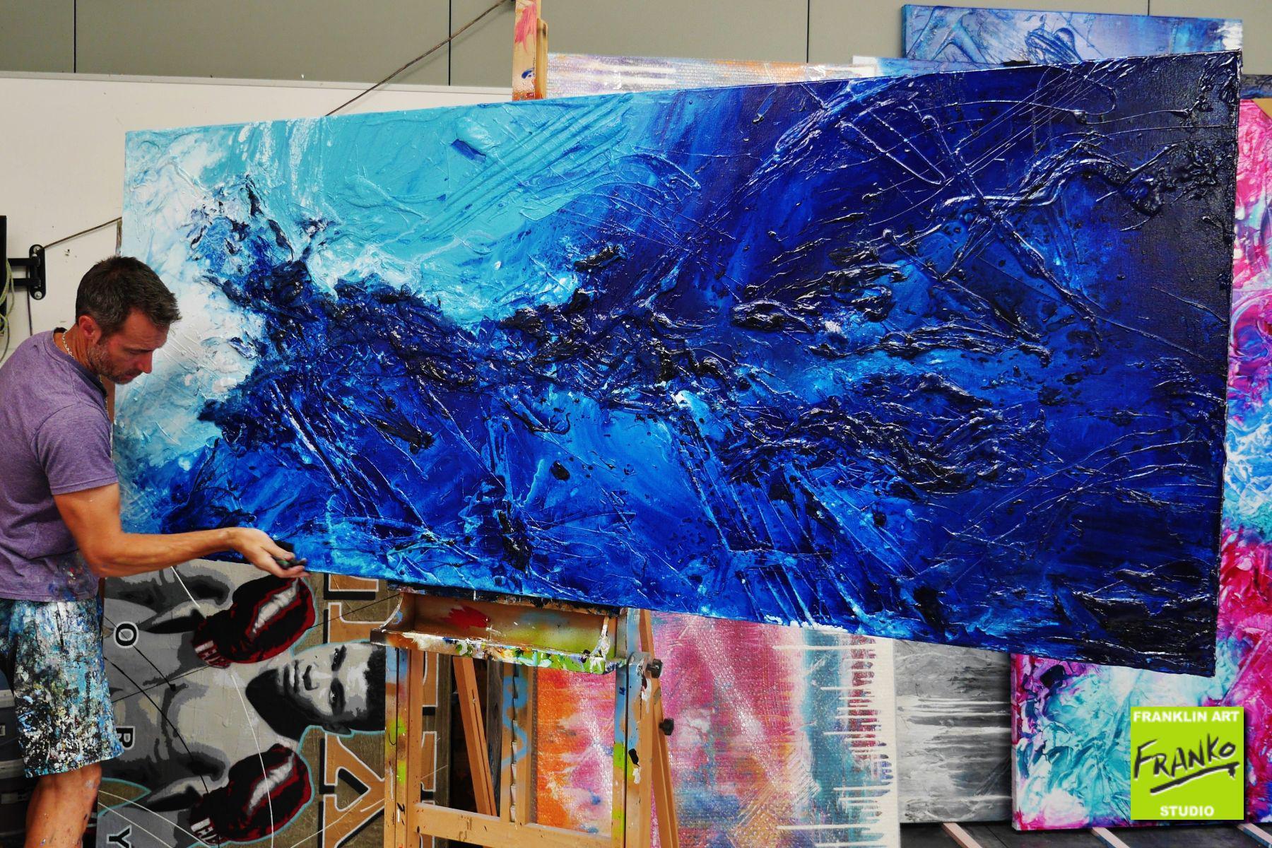 Oceans Oasis 240cm x 100cm Blue Textured Abstract Painting (SOLD)-Abstract-[Franko_Artist]-[The_Block]-[Dream_Homes]-[ideas]- [Grand_Designs]-Franklin Art Studio