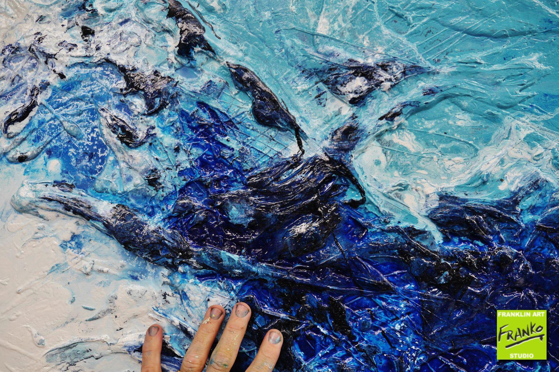 Oceans Oasis 240cm x 100cm Blue Textured Abstract Painting (SOLD)