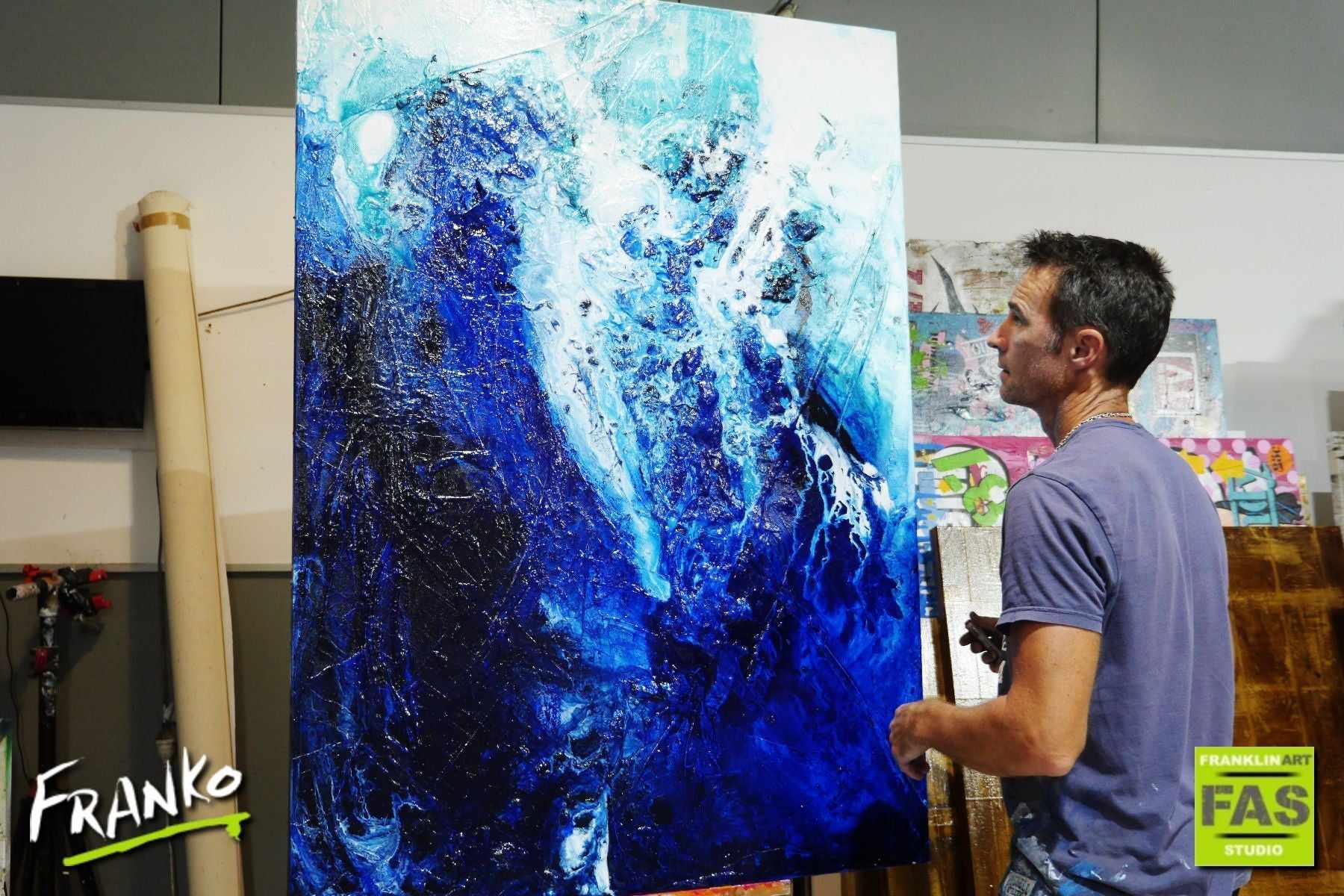 Oceans Symphony 140cm x 100cm Blue White Abstract Painting (SOLD)-Abstract-[Franko_Artist]-[The_Block]-[Dream_Homes]-[ideas]- [Grand_Designs]-Franklin Art Studio