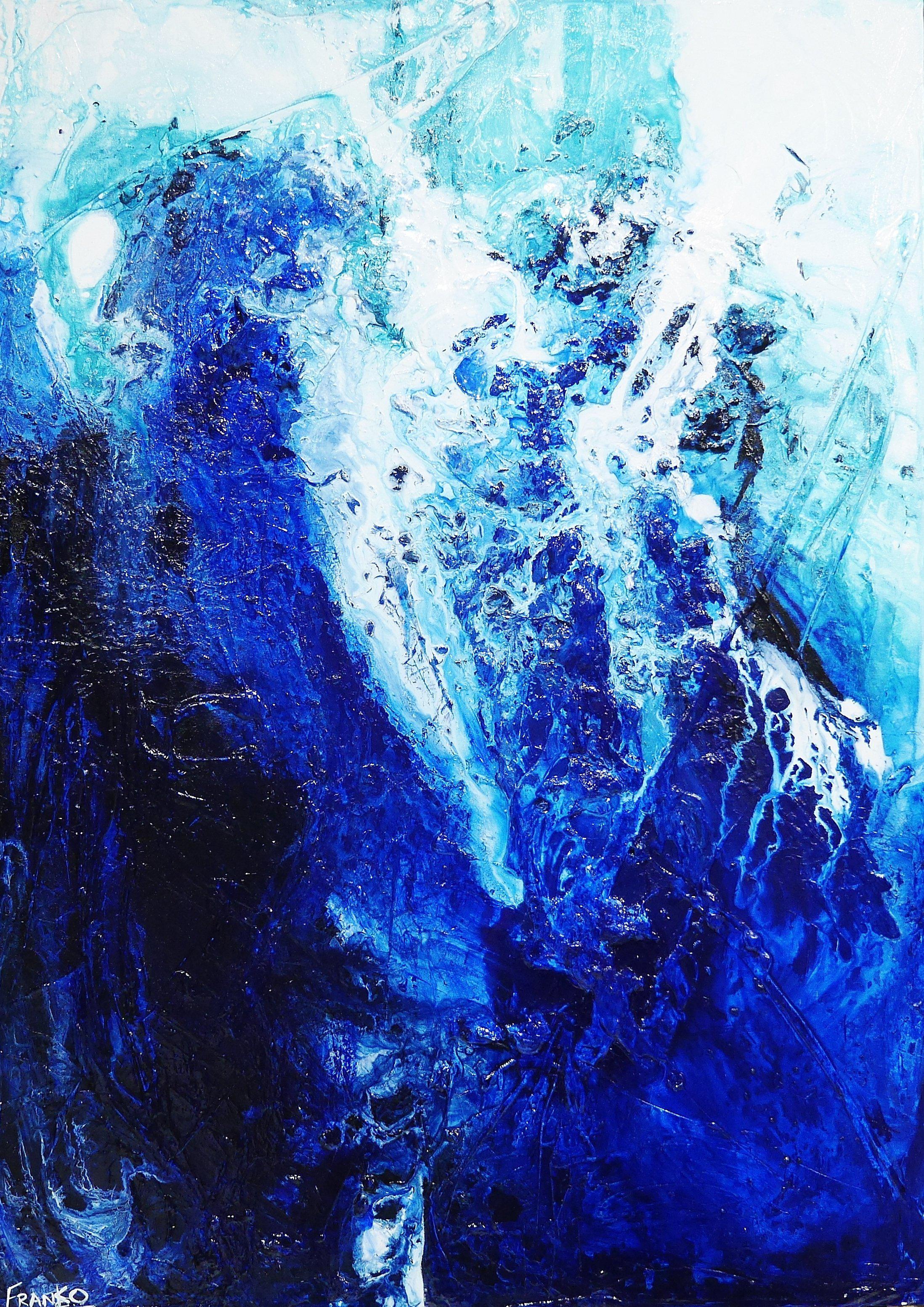 Oceans Symphony 140cm x 100cm Blue White Abstract Painting (SOLD)-Abstract-[Franko_Artist]-[Australian_artist]-[Gold_Coast]-[Brisbane]-[modern]-[contemporary]-[original]-[Large_artwork]-Franklin Art Studio