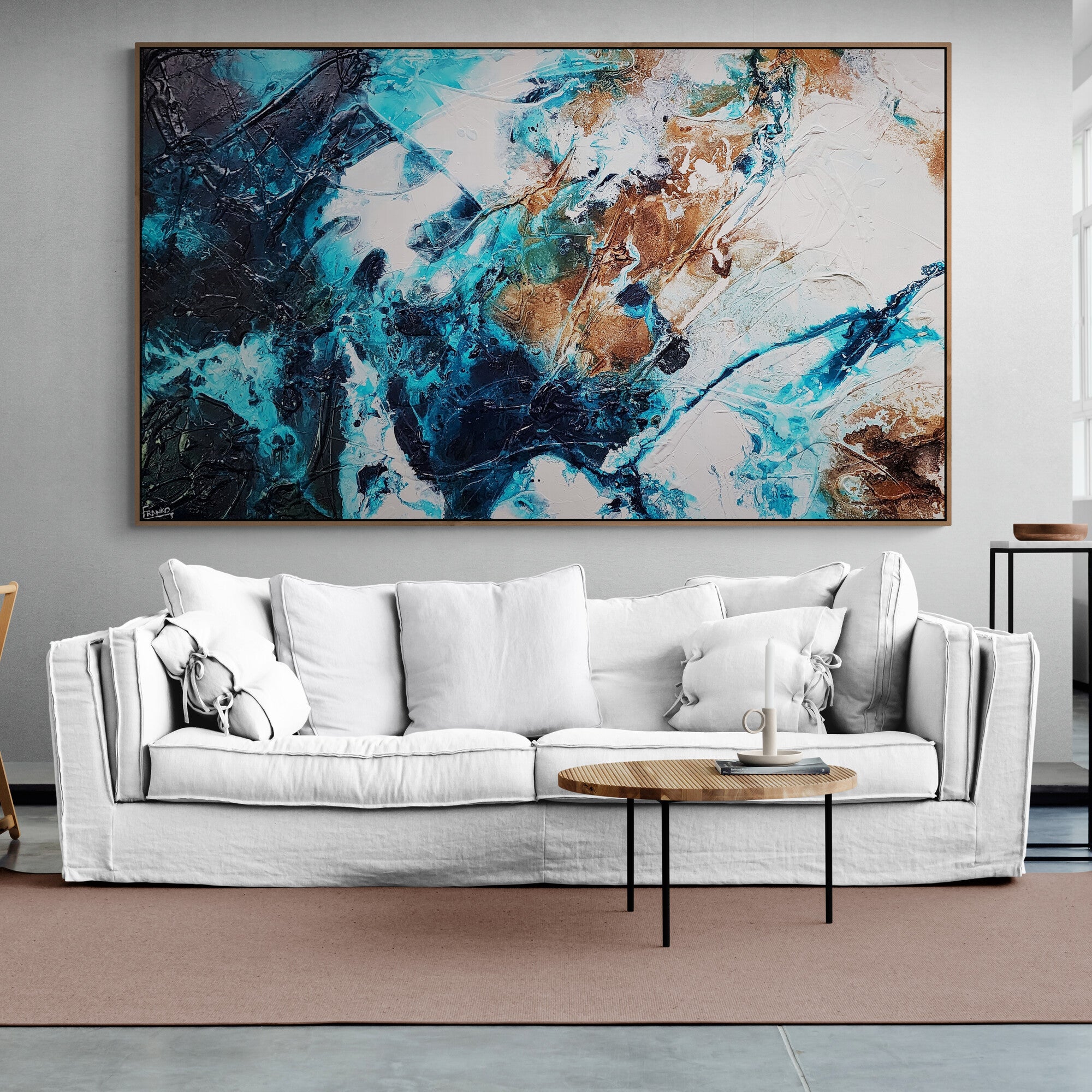 Sublime Southern 200cm x 120cm Turquoise Rust White Textured Abstract Painting (SOLD)-Abstract-[Franko_Artist]-[The_Block]-[Dream_Homes]-[ideas]-[Grand_Designs]-[Art_Lover]-Franklin Art Studio