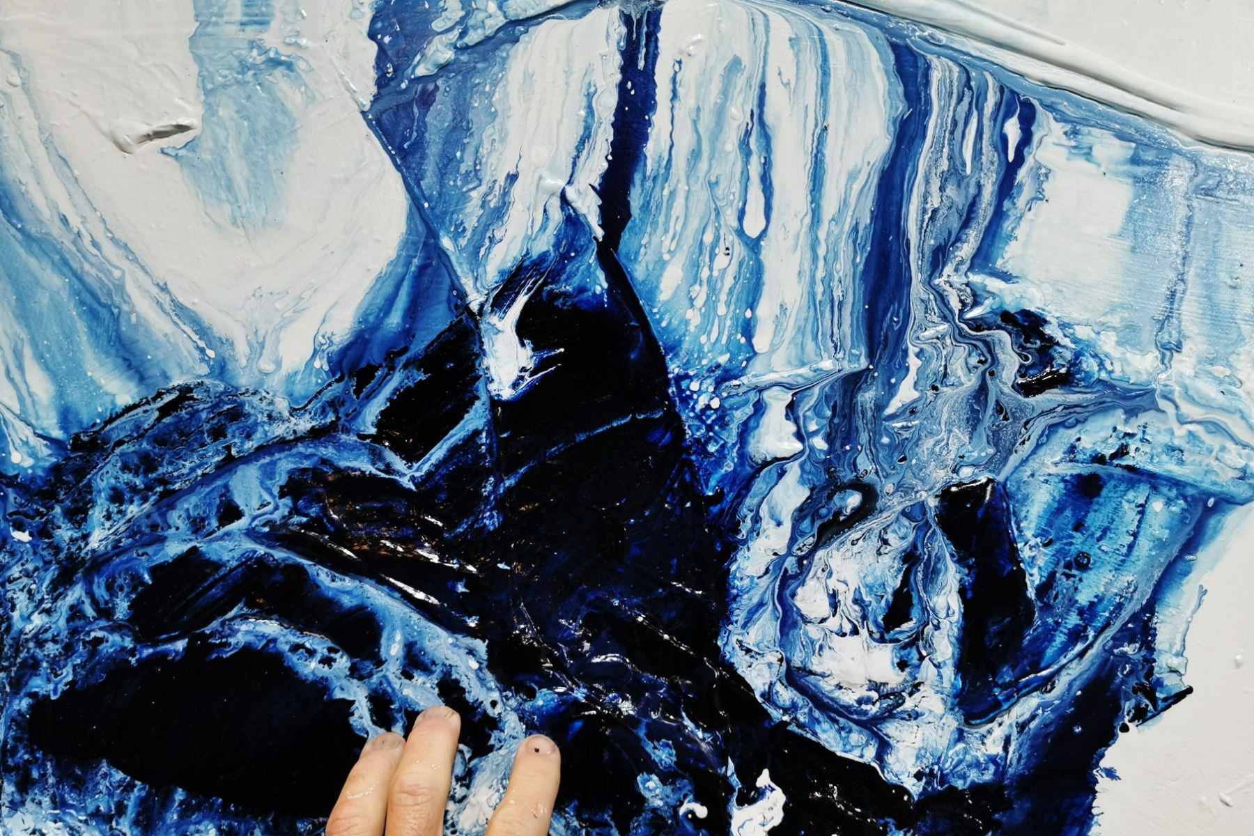 Opposing Midnights 200cm x 80cm Blue White Textured Abstract Painting (SOLD)