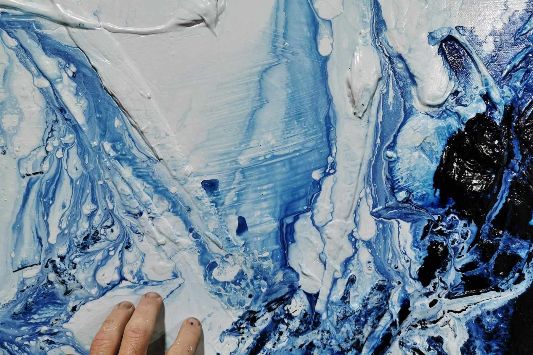 Opposing Midnights 200cm x 80cm Blue White Textured Abstract Painting (SOLD)