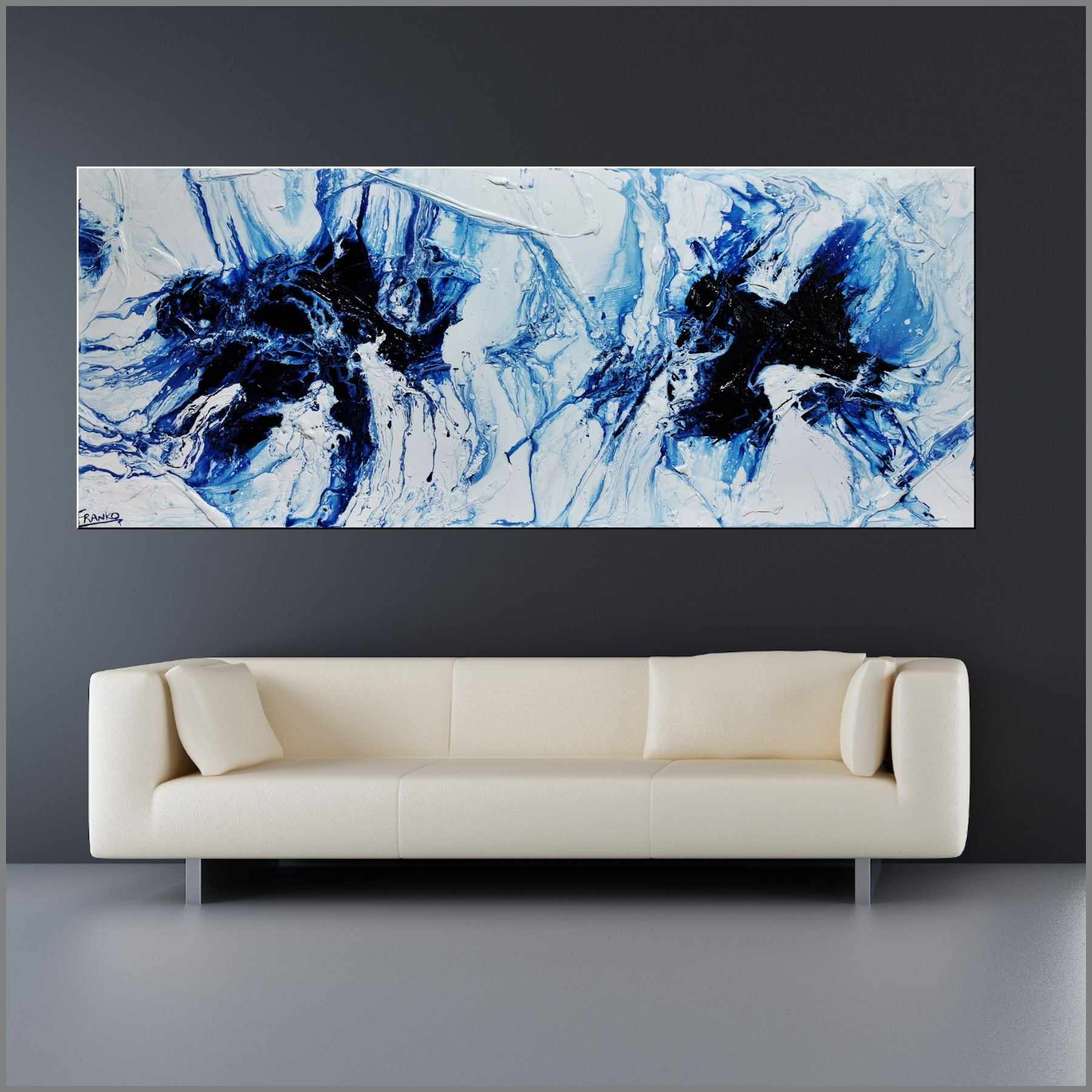 Opposing Midnights 200cm x 80cm Blue White Textured Abstract Painting (SOLD)-Abstract-[Franko_Artist]-[Australian_artist]-[Gold_Coast]-[Brisbane]-[modern]-[contemporary]-[original]-[Large_artwork]-[The_Block]-[Dream_Homes]-[ideas]-[Grand_Designs]-[Art_Lover]-Franklin Art Studio