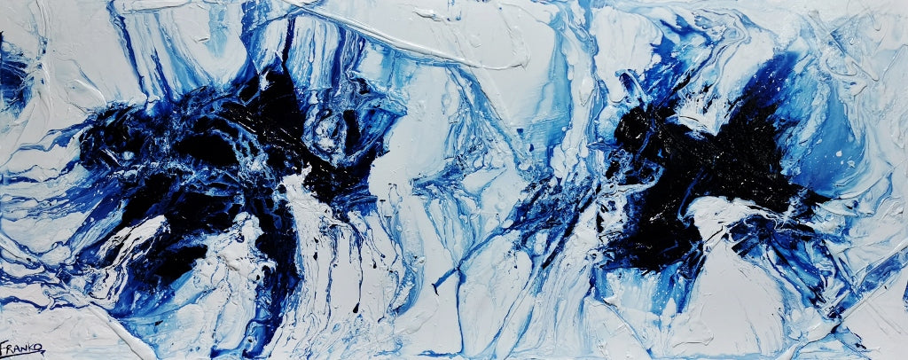 Opposing Midnights 200cm x 80cm Blue White Textured Abstract Painting (SOLD)-Abstract-[Franko_Artist]-[Australian_artist]-[Gold_Coast]-[Brisbane]-[modern]-[contemporary]-[original]-[Large_artwork]-Franklin Art Studio