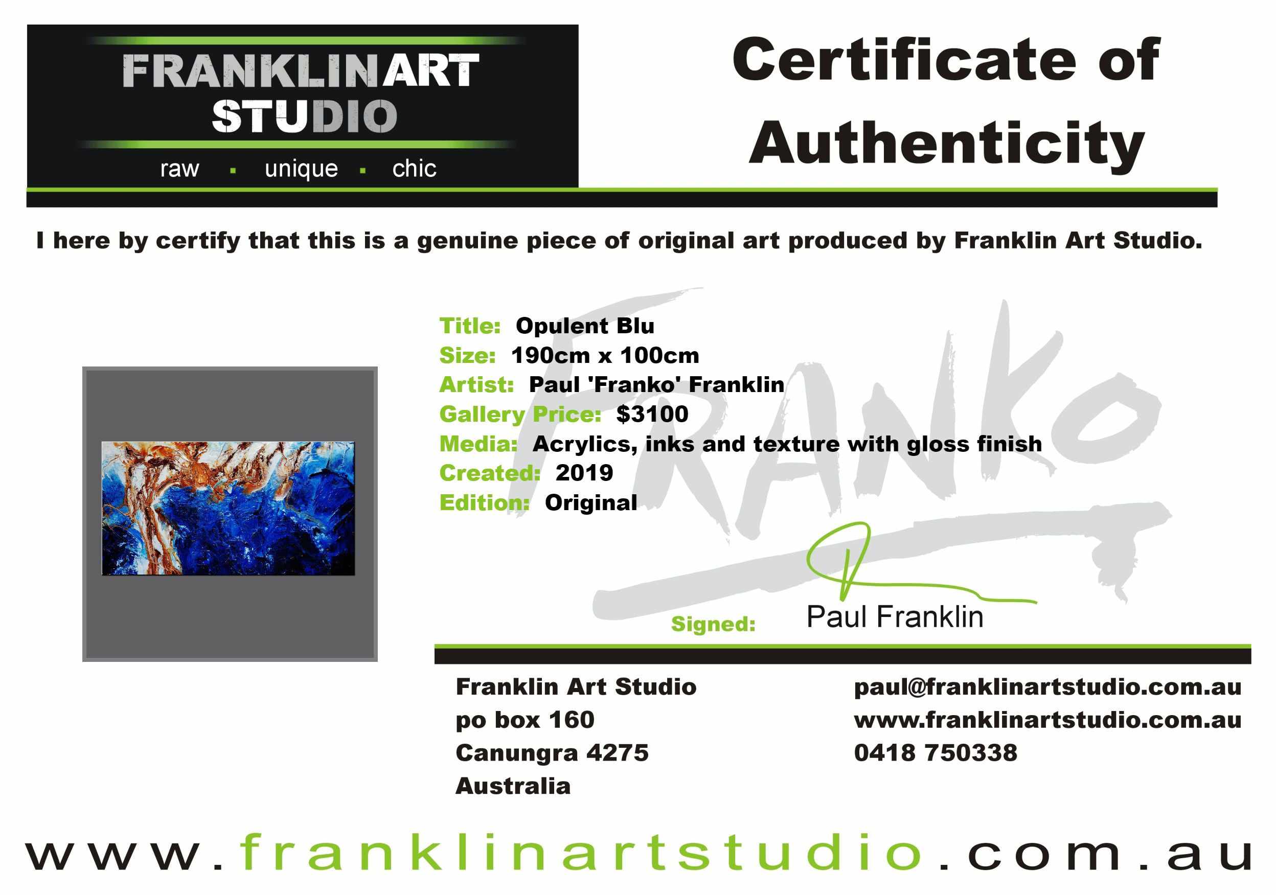 Opulent Blu 190cm x 100cm Blue White Brown Textured Abstract Painting (SOLD)-Abstract-[Franko_Artist]-[The_Block]-[Dream_Homes]-[ideas]-[Grand_Designs]-[Art_Lover]-Franklin Art Studio